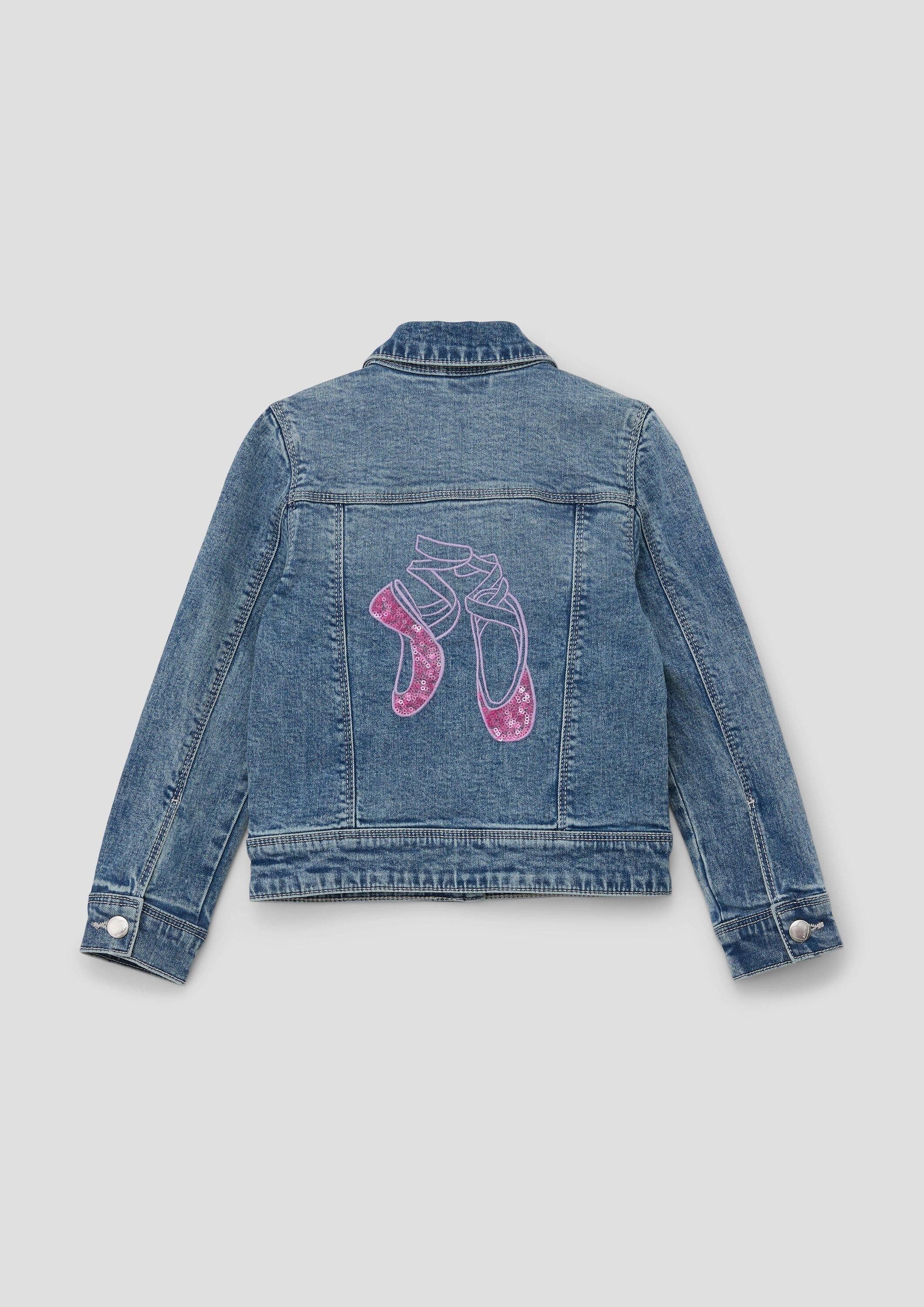 s.Oliver Funktionsjacke Indoor-Jacke Jeansjacke mit Stickerei und Pailletten