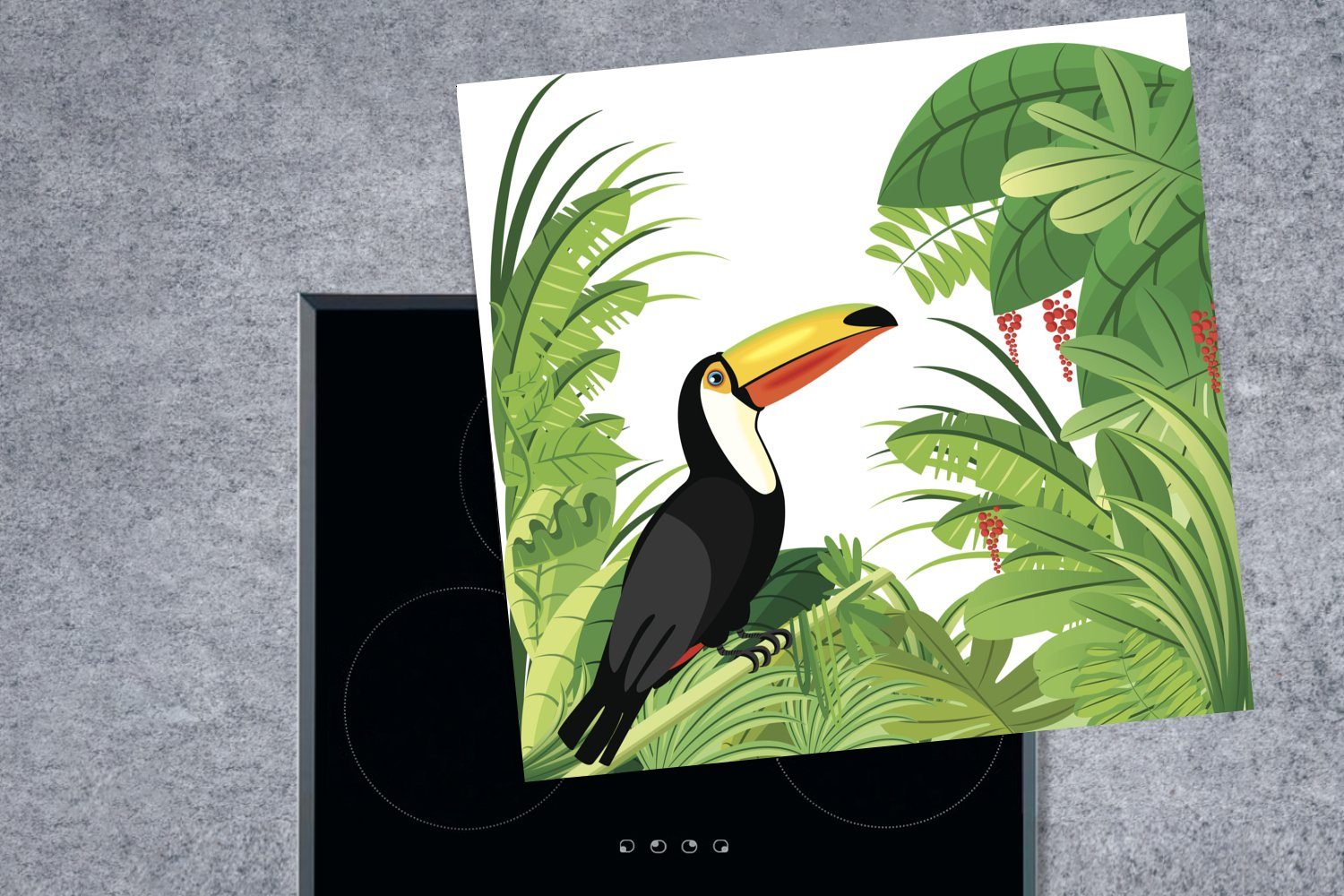78x78 tropischen und Regenwaldes, eines cm, Vinyl, Tukans Herdblende-/Abdeckplatte eines MuchoWow Ceranfeldabdeckung, Arbeitsplatte küche (1 Vektor-Illustration für tlg),