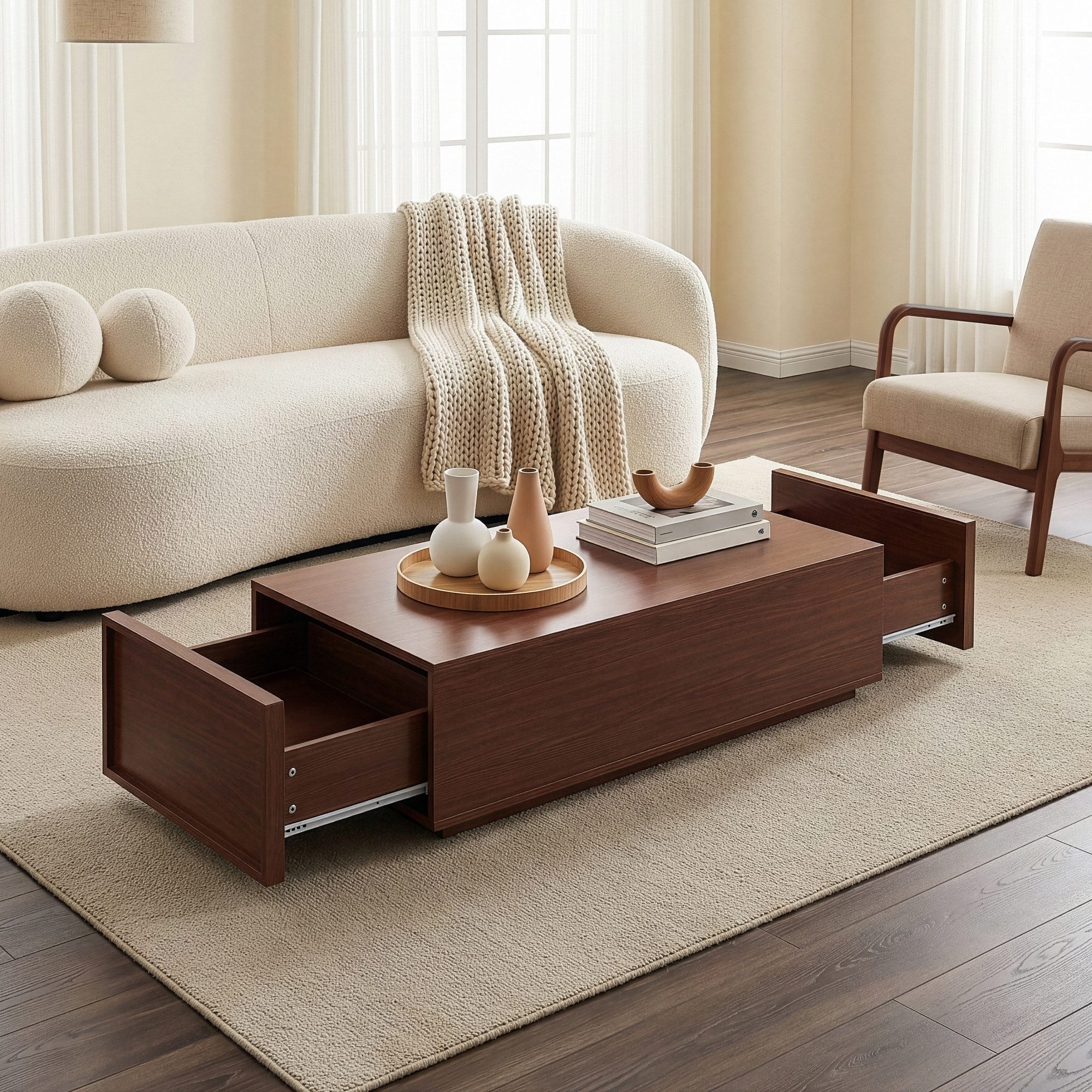 en.casa Couchtisch, »Turur« 104 x 50 x 40 cm mit 2 Schubladen rechteckig Walnussoptik