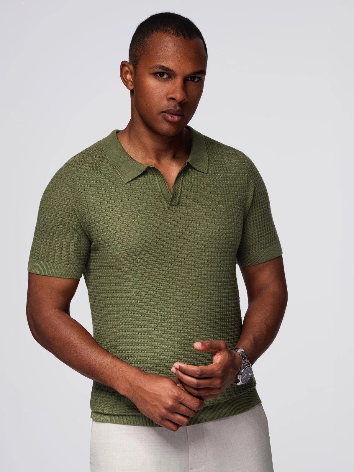 OMBRE Poloshirt Gestricktes Poloshirt für Herren ohne Knöpfe