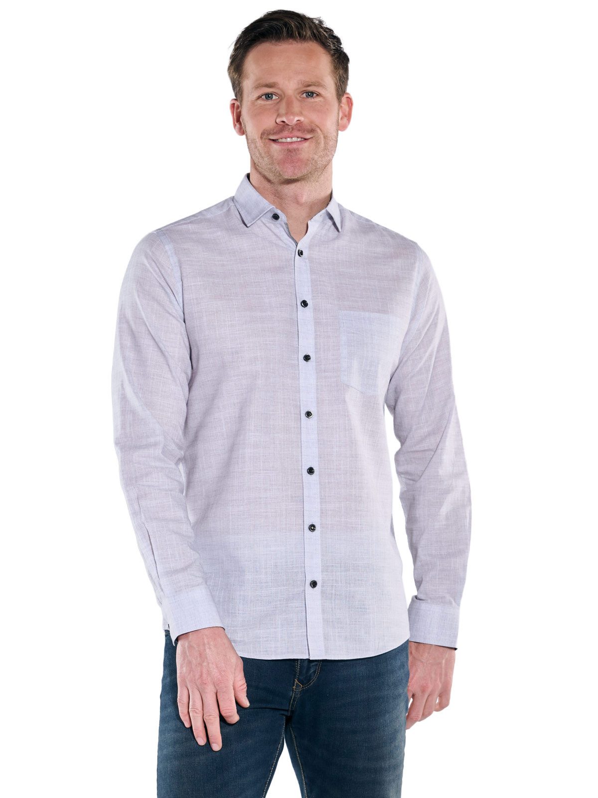 Engbers Langarmhemd Herren Hemd "My Favorite", Silbergrau