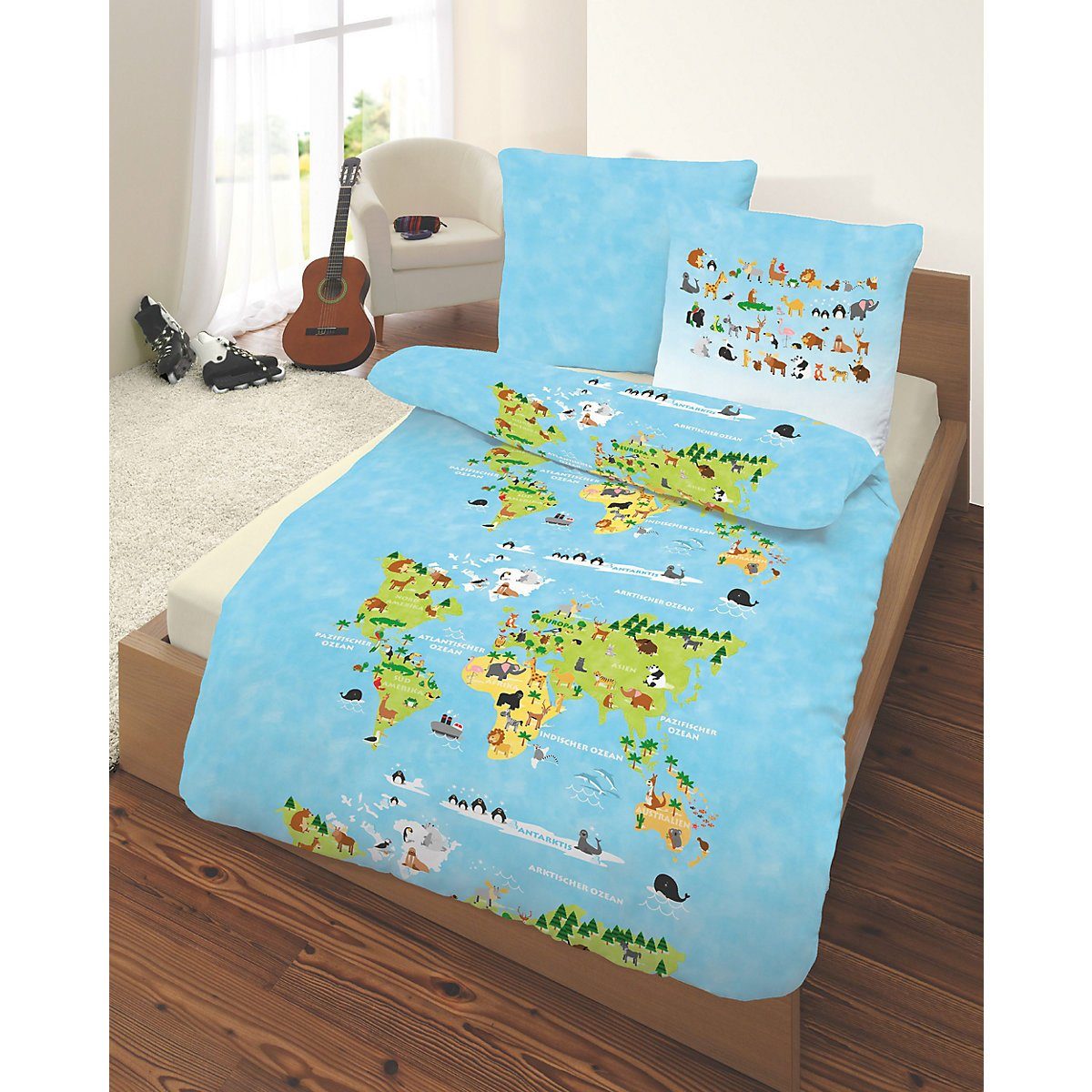 Bettwäsche Kinderbettwäsche Weltkarte, Renforcé, 135 x 200 cm, DOBNIG