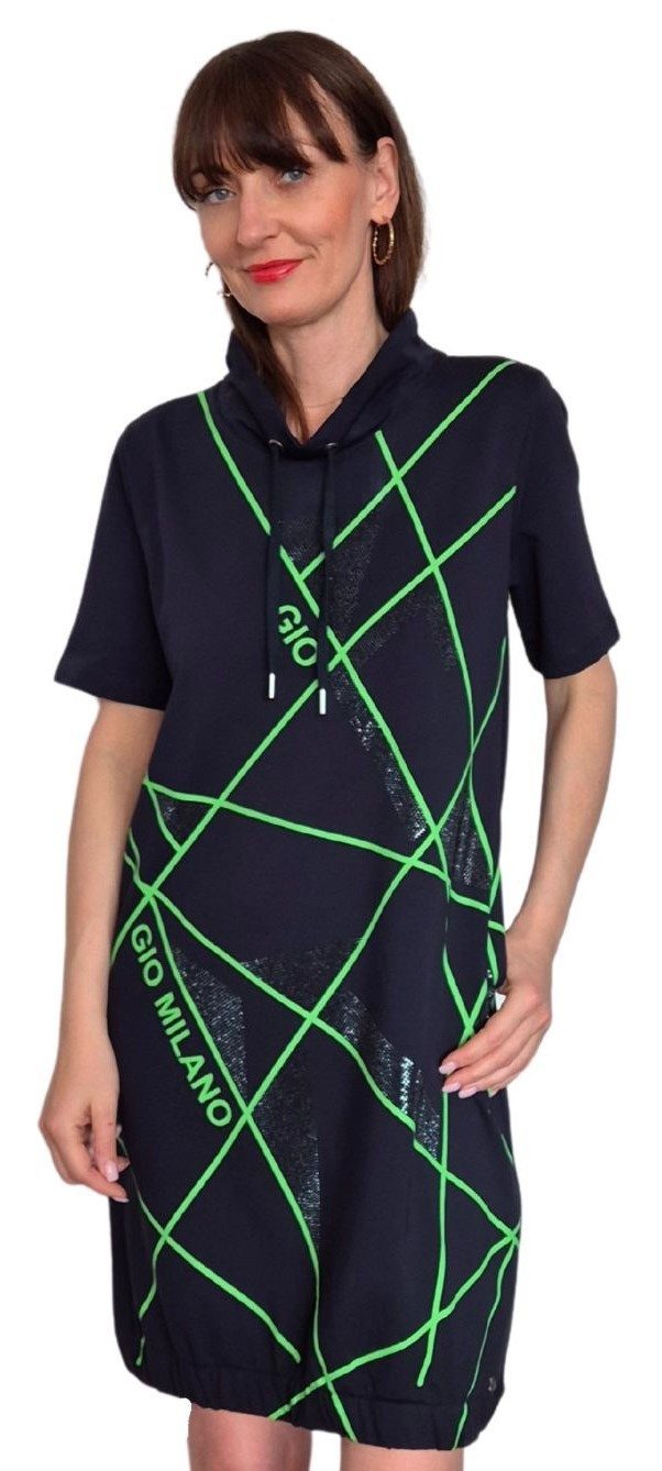 Gio Milano Shirtkleid Kleid mit abstraktem Druck und dezentem Strassbesatz