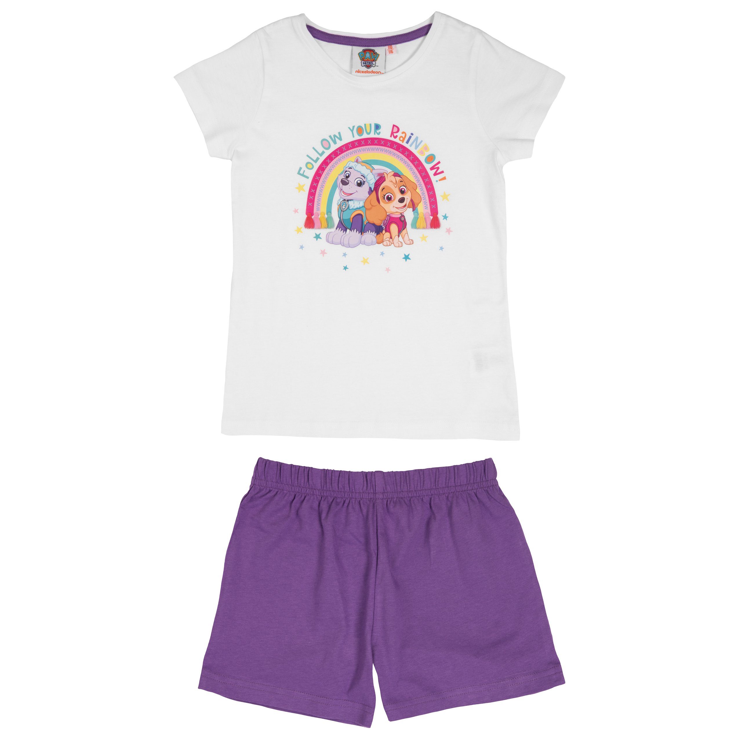 United Labels® Schlafanzug Paw Patrol Schlafanzug für Mädchen - Follow your Rainbow! Weiß/Lila