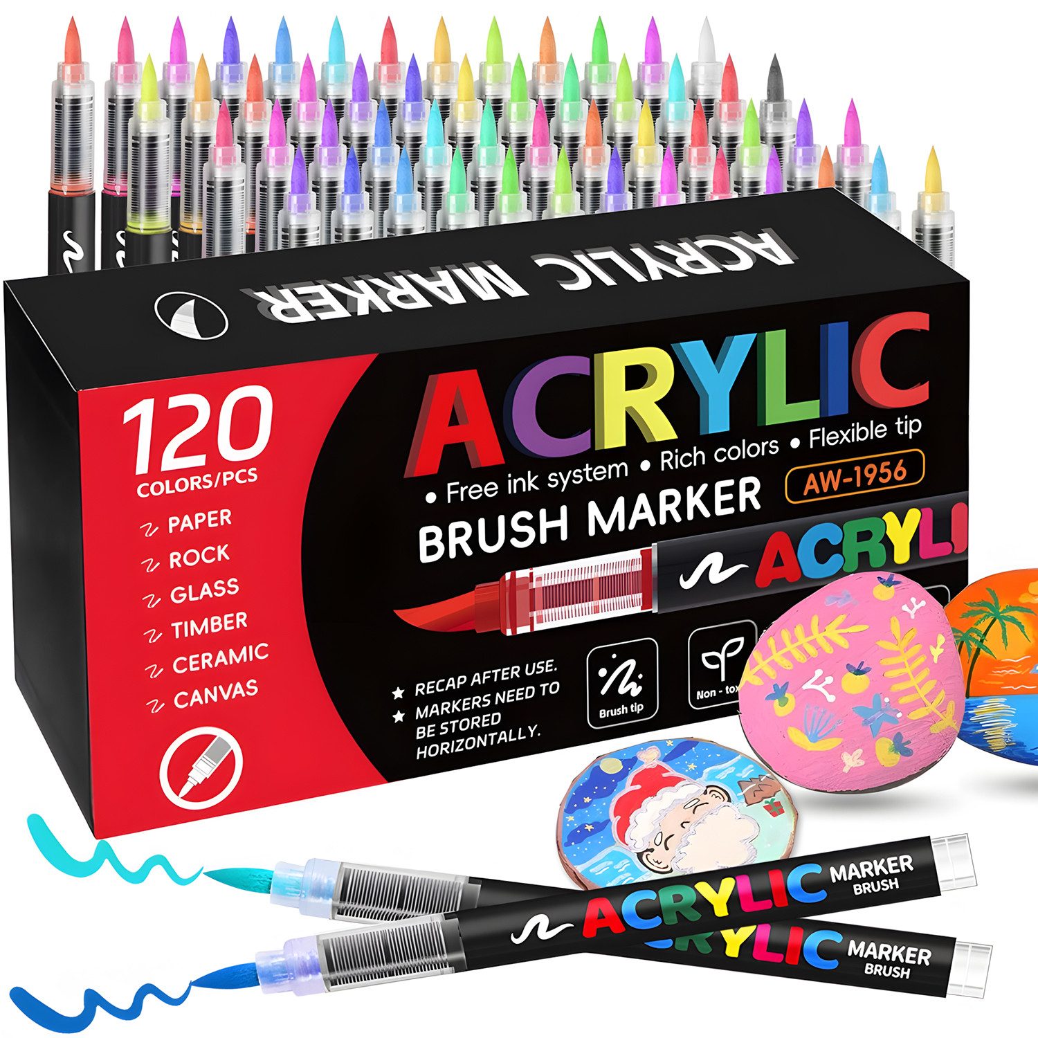 AKKEE Lackmarker Acrylstifte Set Farben wasserfest leuchtende, Marker, (120-tlg), für Papier Steine Glas Holz DIY Medium
