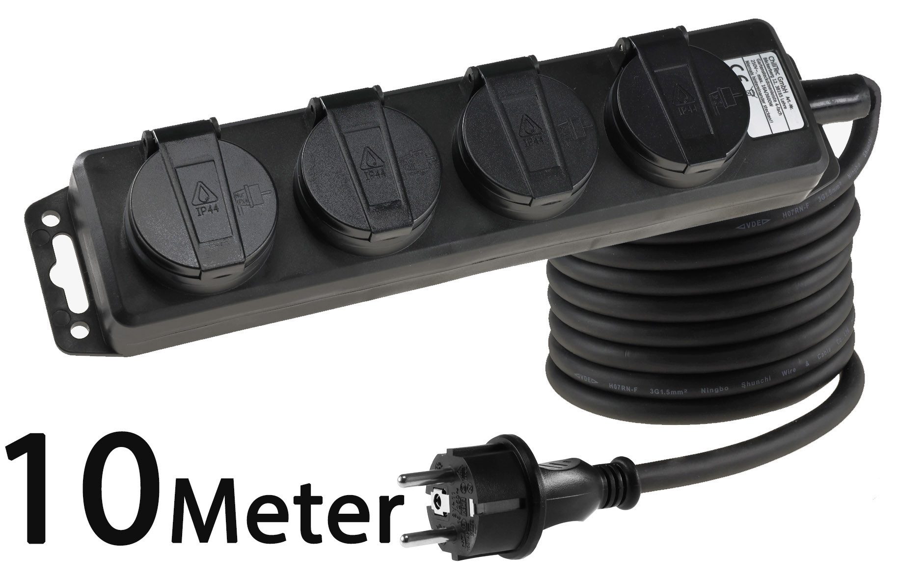 ChiliTec 4-fach Gartensteckdosenleiste für Außen IP44 Zuleitung 10m Steckdosenleiste 4-fach