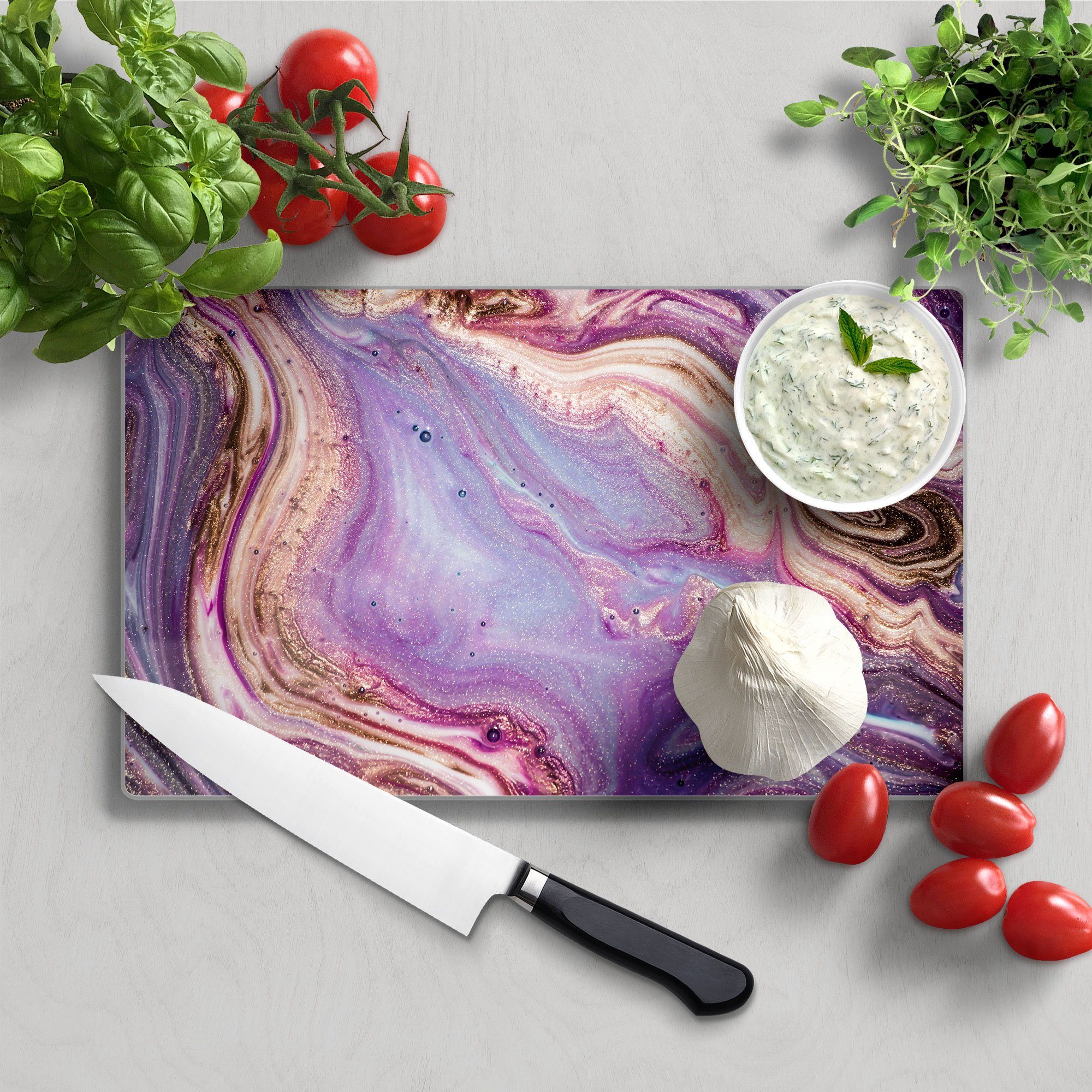 DEQORI Schneidebrett 'Lebhaftes Paisleymuster', Glas, Platte Frühstücksbrett Schneideplatte