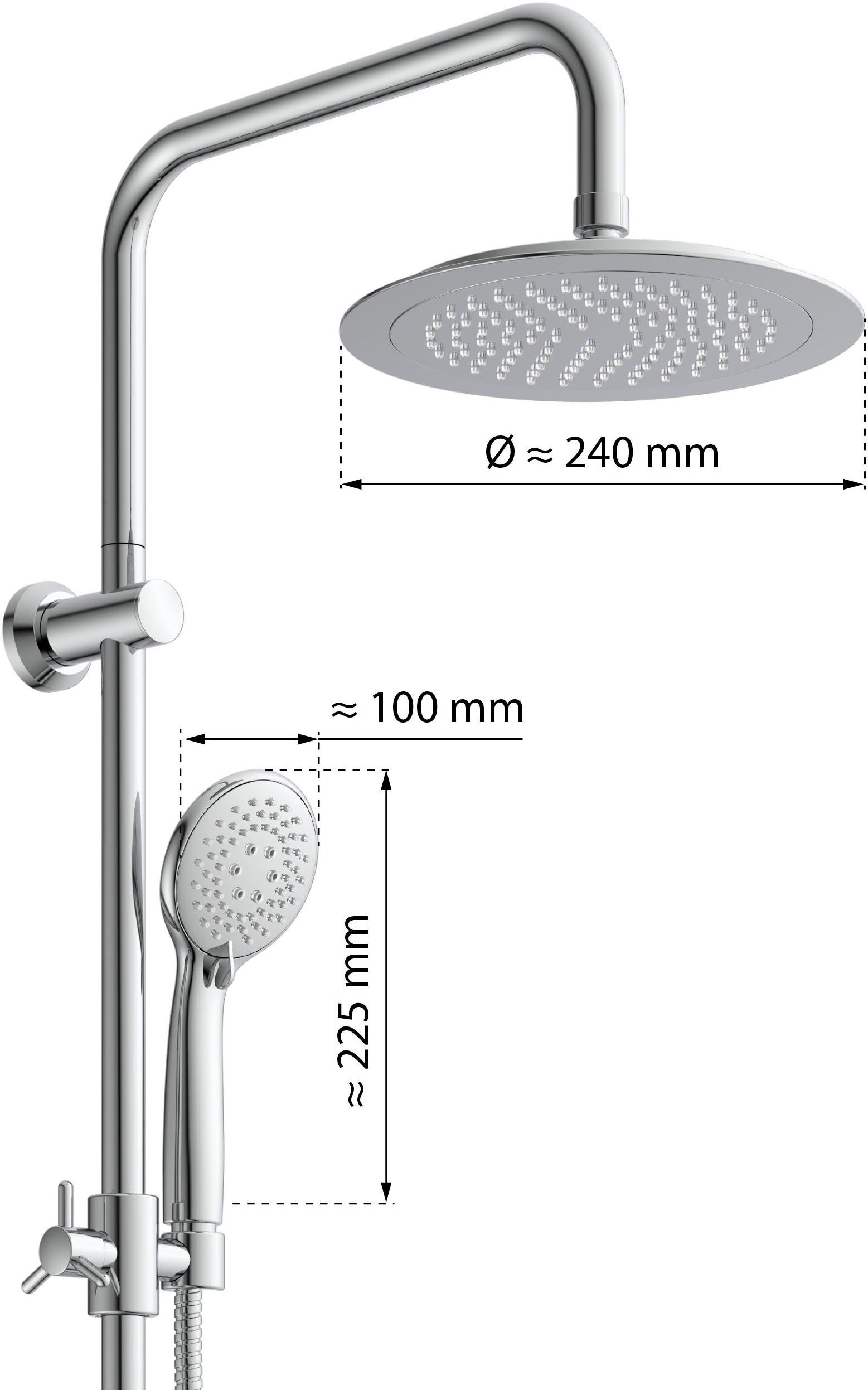Eisl Brausegarnitur, Höhe 105,4 cm, 4 Strahlart(en), 3-fach verstellbare Wellness Handbrause mit Antikalk-Noppen