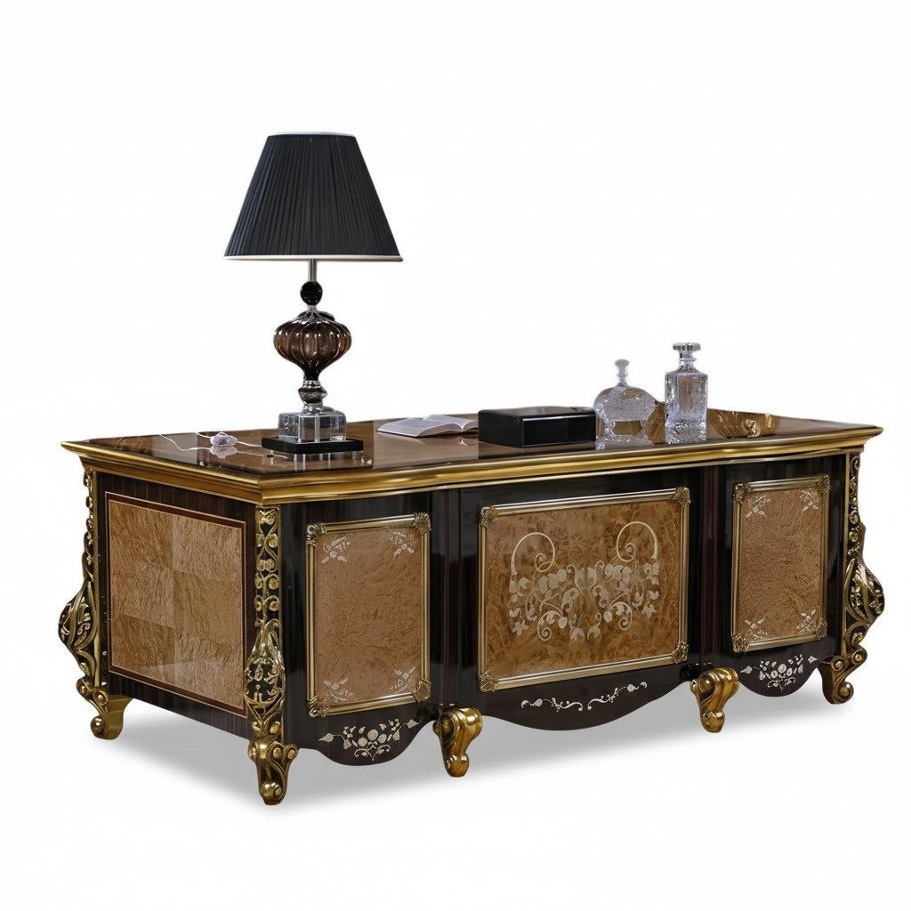 JVmoebel Schreibtisch Barockstil Klassischer Chefschreibtisch Luxuriöses Goldfarben Sofort (1-St), Made in Europa