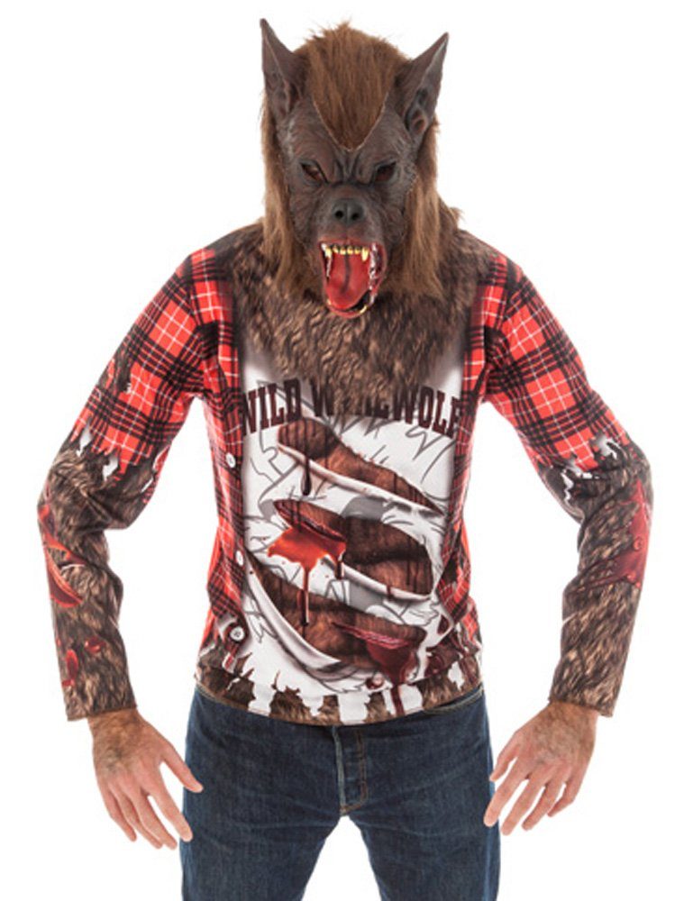 CHAKS Verkleidungsmaske Werwolf Halloween Kostüm für Herren 2-tlg., Shirt