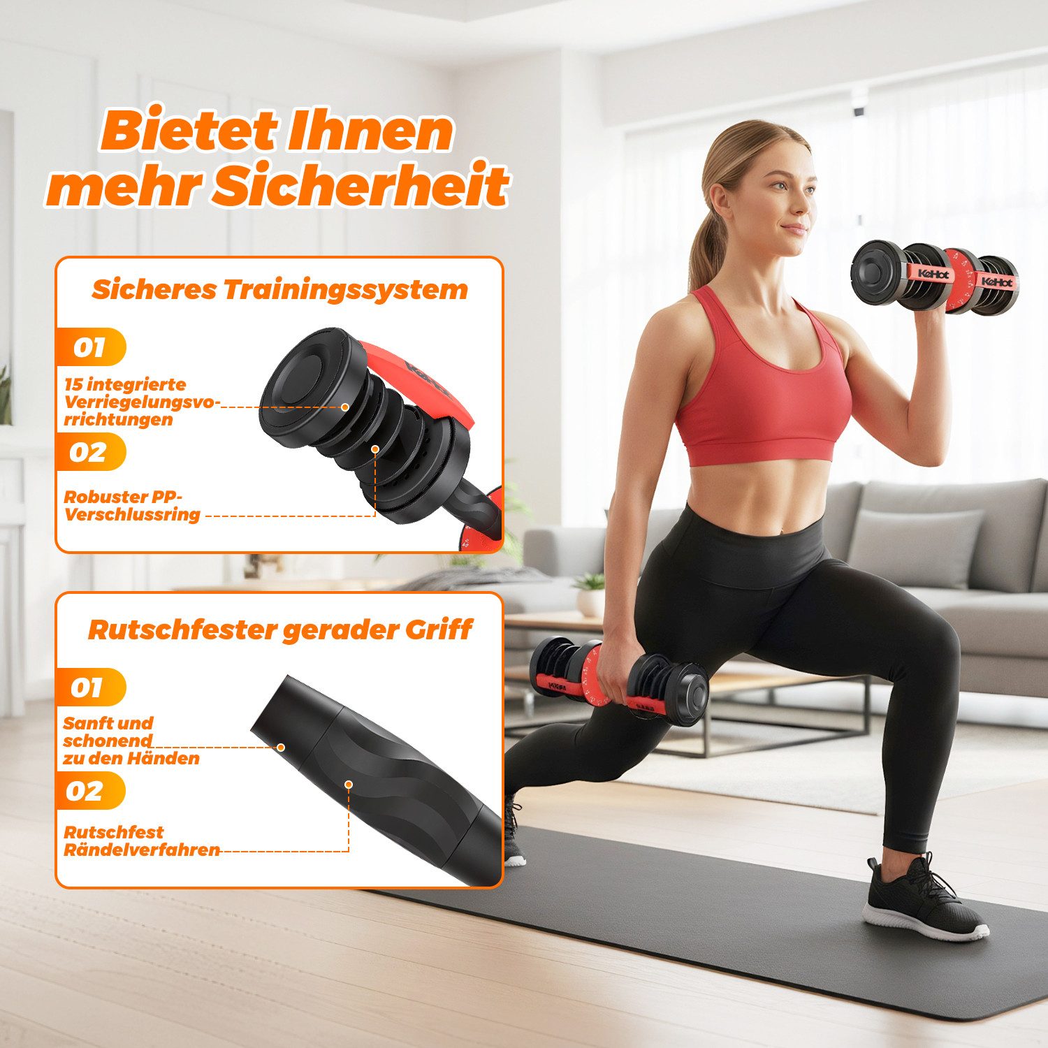 kehot Hantel-Set Verstellbare Kurzhantel 24 kg mit 15 Gewichtsstufen, (Einhand-Schnellverstellung mit stabiler Ablage, Kompaktes Hantelset für effektives Home-G – Bild 4 von 5