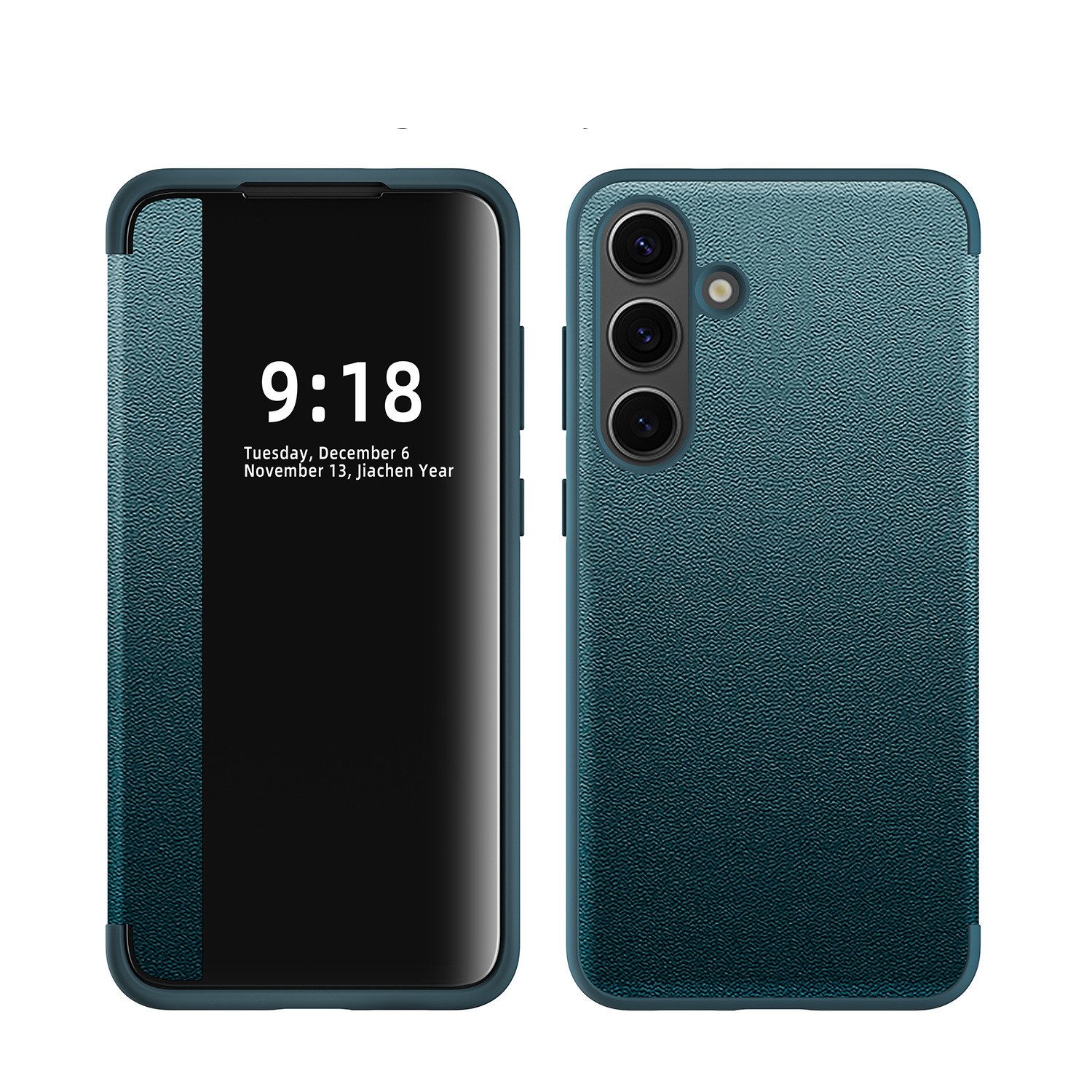 Wigento Handyhülle Für Samsung Galaxy S25 Plus 5G Mirror View Smart Cover Hülle Case Grün, Spiegelansicht, Sichtfenster, Kratzschutz
