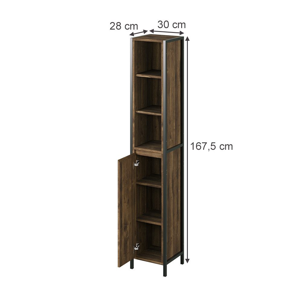 Vicco Hochschrank Naola, Eiche/Schwarz, 30 x 167.5 cm mit 3 offenen & 3 ges günstig online kaufen