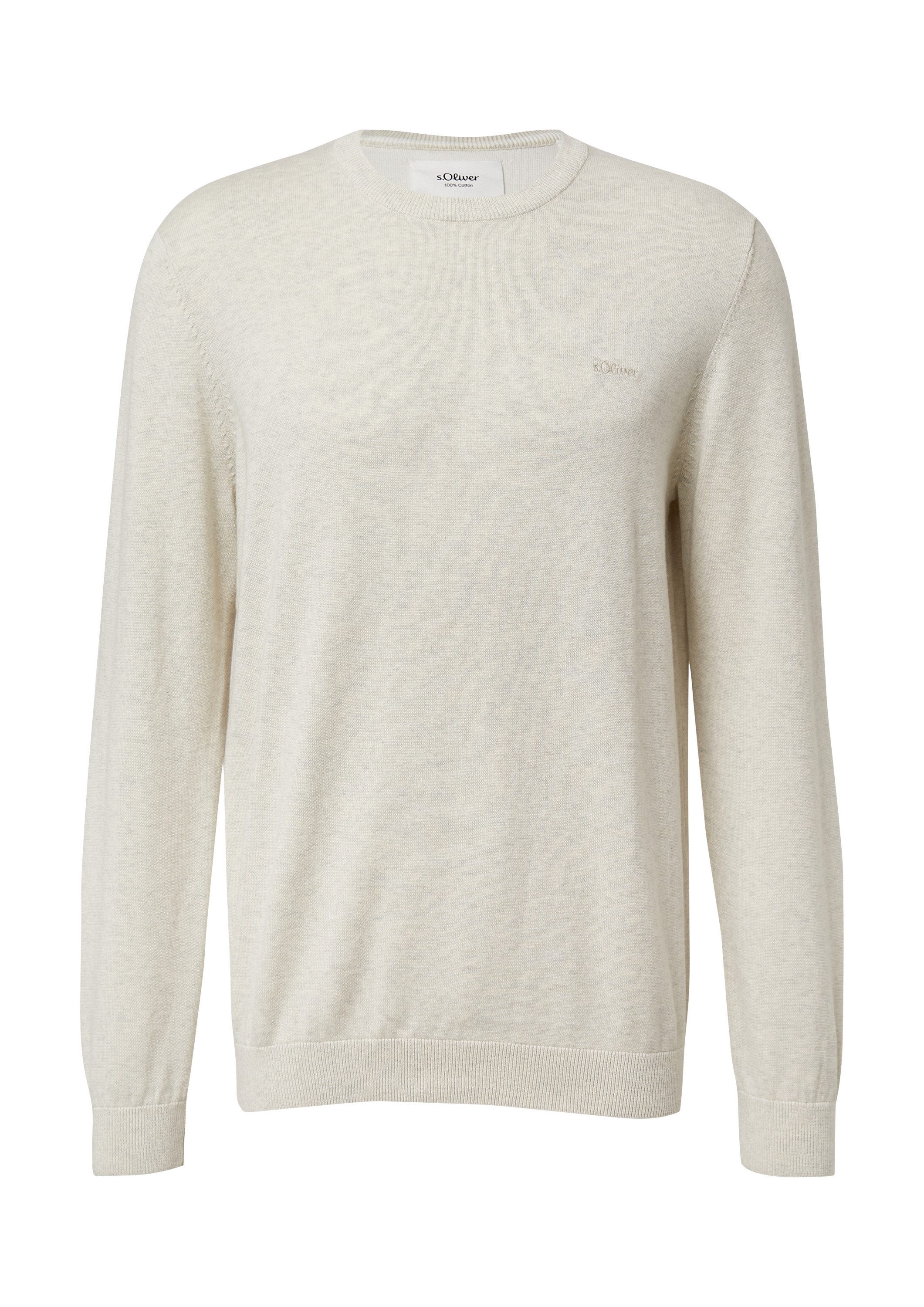 s.Oliver Longpullover Strickpullover Baumwollpullover mit Logo-Stickerei