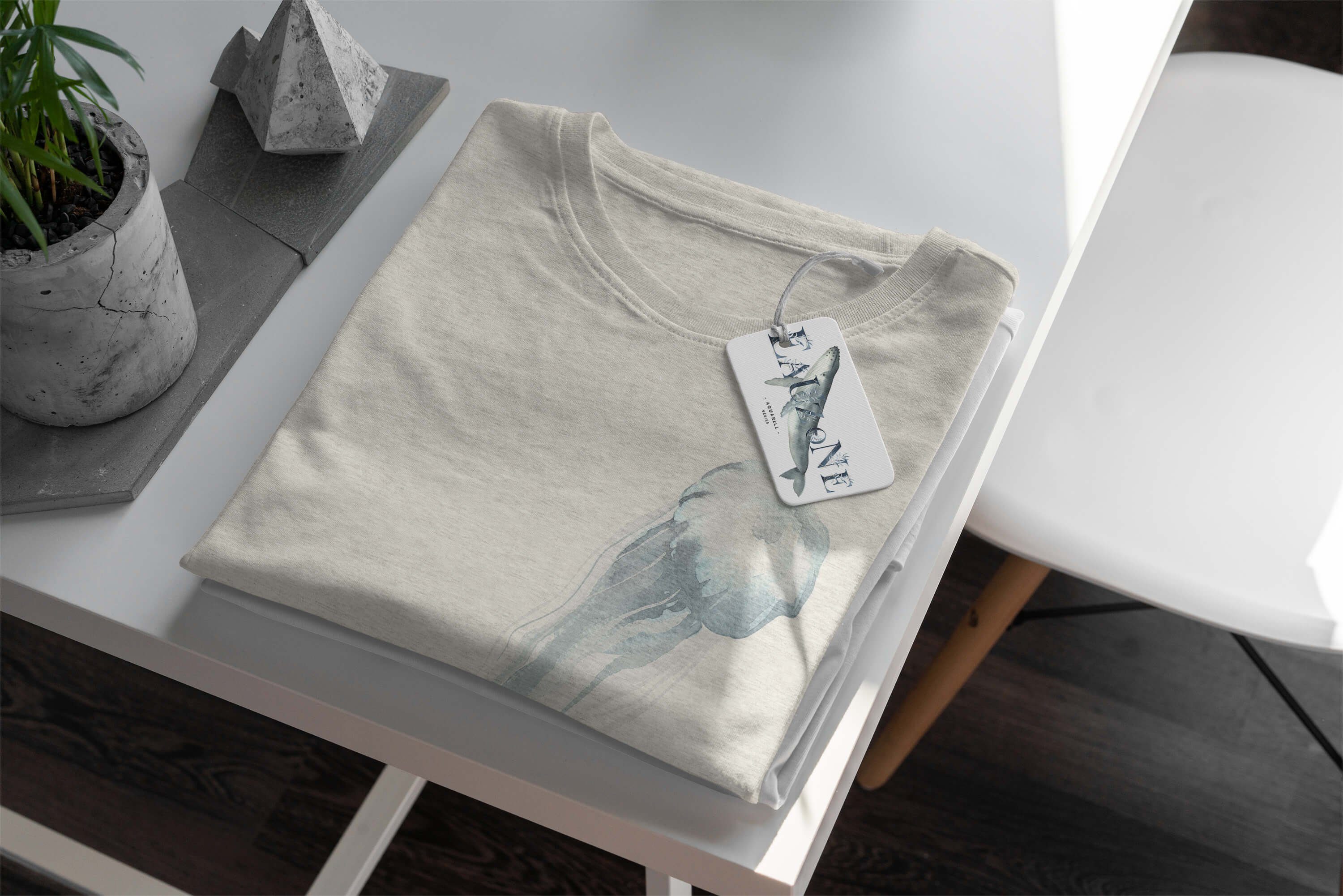 T-Shirt T-Shirt Herren (1-tlg) Bio-Baumwolle gekämmte Qualle 100% Art Shirt Wasserfarben Motiv Ökomode e Sinus Nachhaltig aus