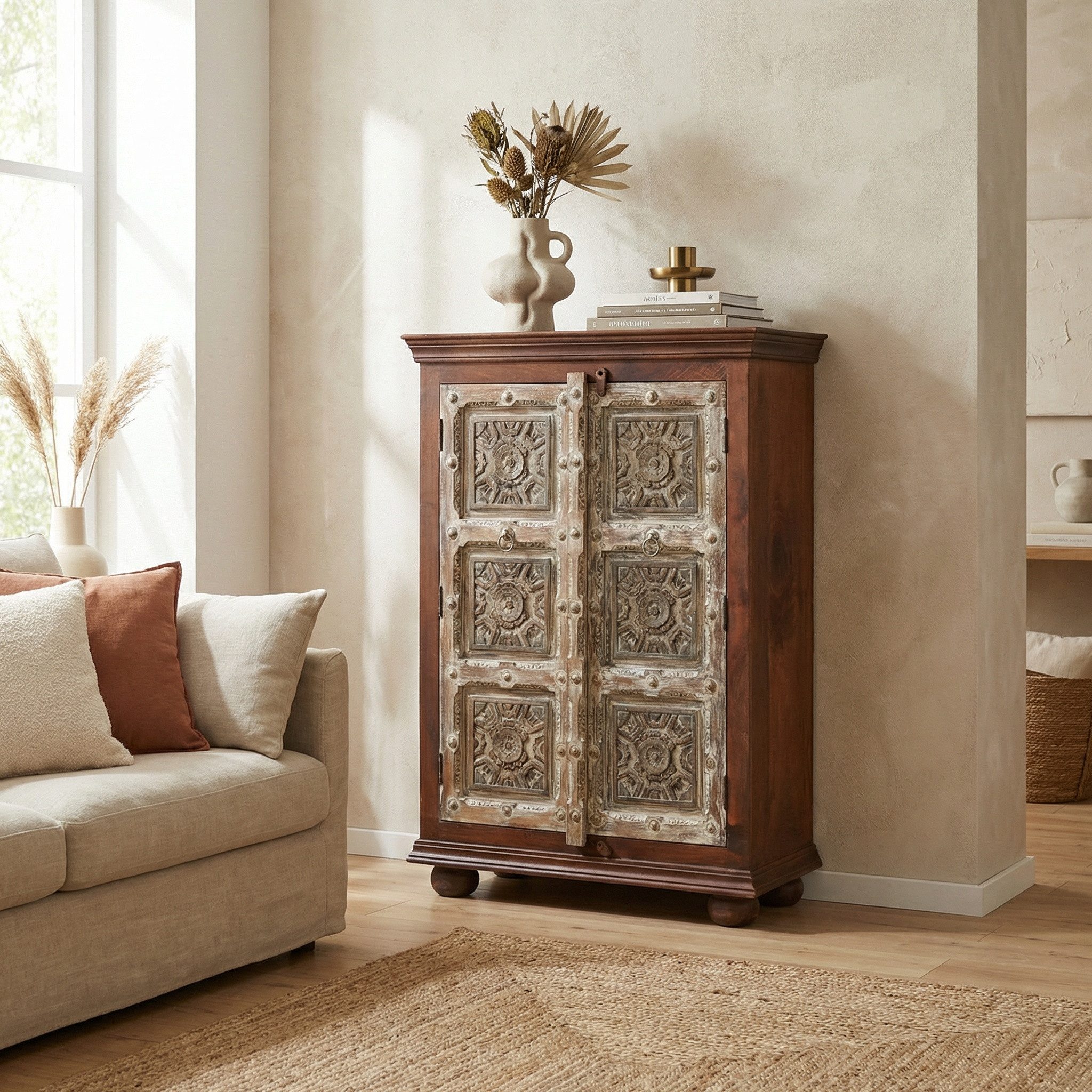 Marrakesch Orient & Mediterran Interior Kommode Kommode Cansin Massivholz Ethno Schrank Oriental Vintage 120cm (1 St), Handarbeit