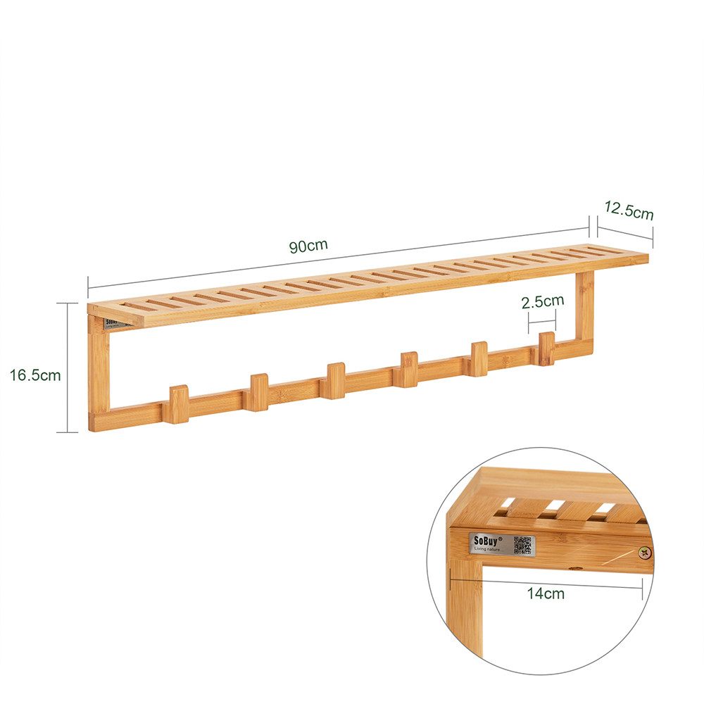 SoBuy Wandgarderobe FHK06, Flurgarderobe Badregal mit 6 Haken und Ablage – Bild 5 von 5