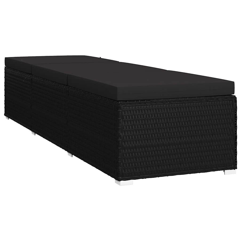 vidaXL Gartenliege Garten Sonnenliegen mit Kissen 3 pcs Schwarz Poly Rattan, 3 St.
