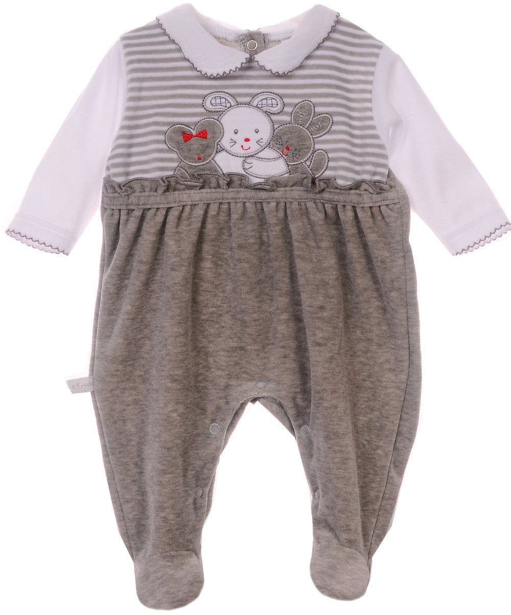 Strampler Stramplerhose Baby Overall für Neugeborene in Grau mit Tieren