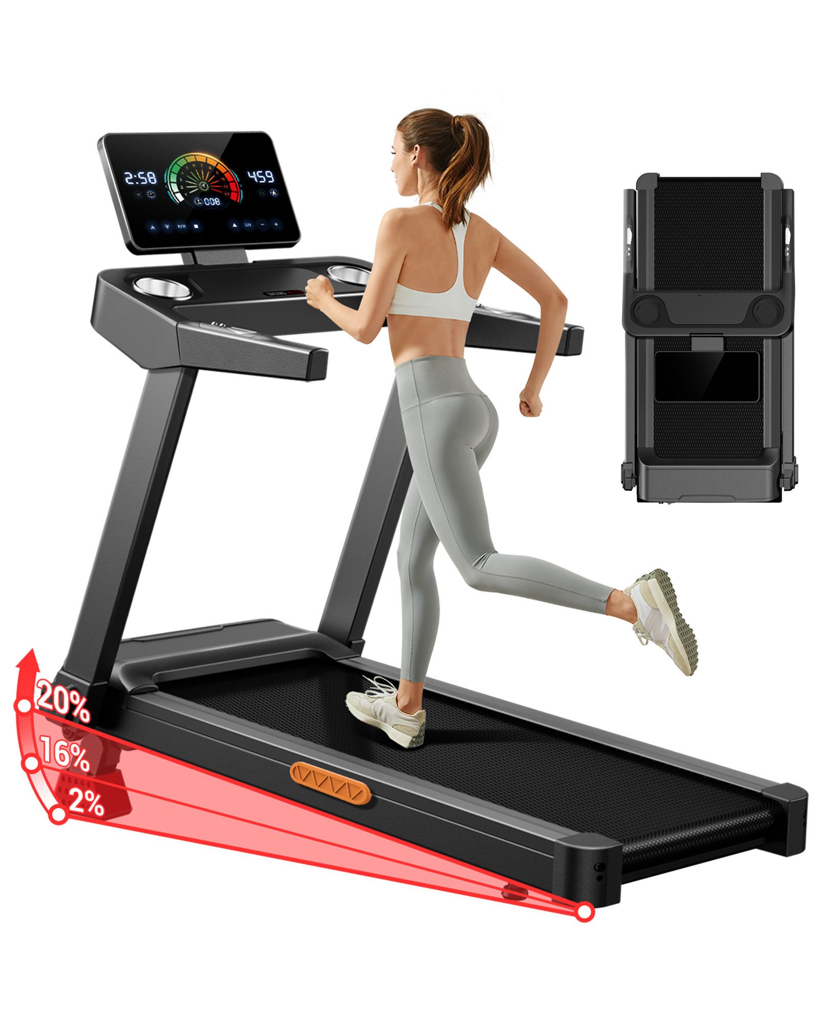 LONTEK Laufband für Zuhause mit Steigung 20%, 14KM/H (1-tlg), 3,5-PS-Motor, Max Belastung 180KG