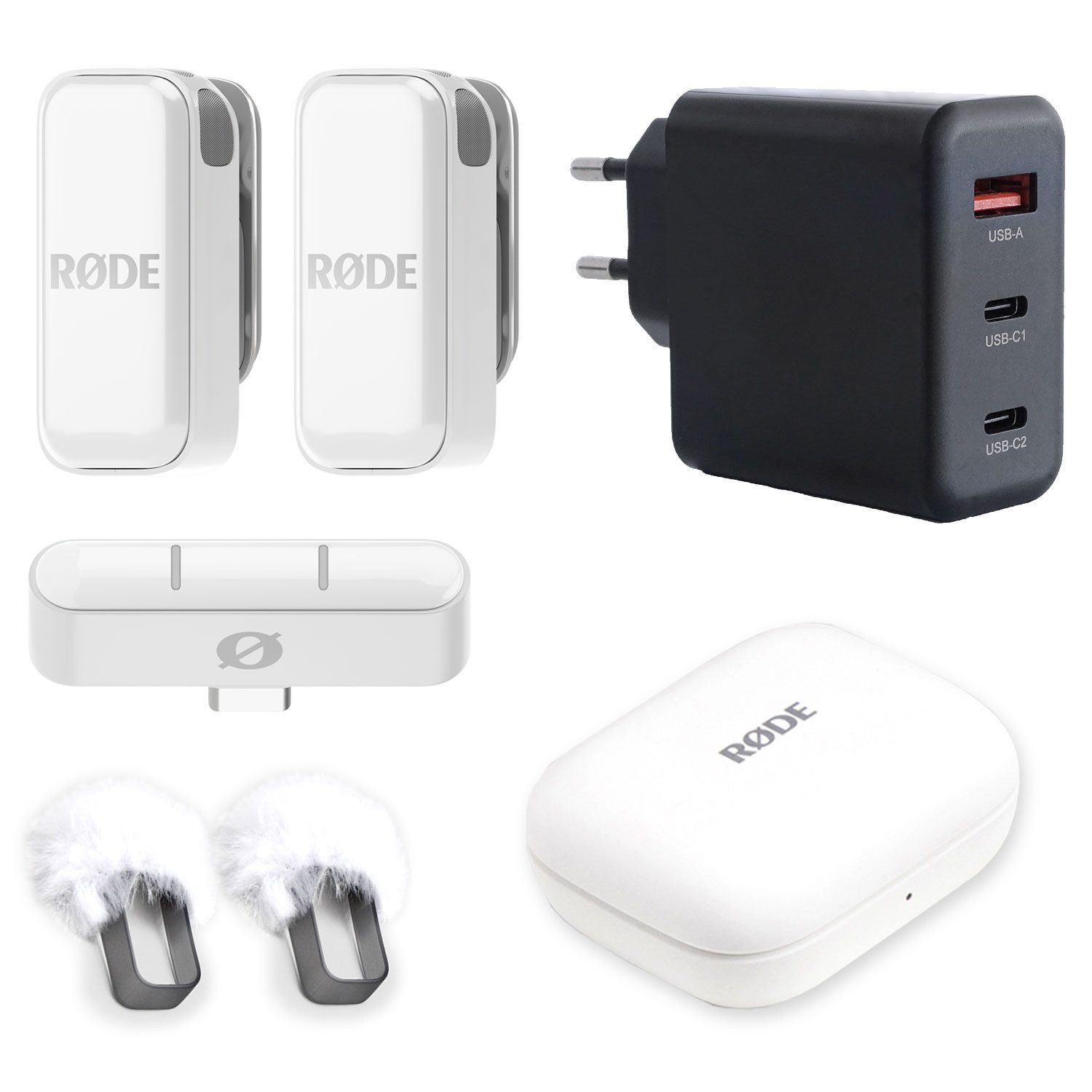 Rode Wireless Micro Drahtloses Mikrofon USB-C Weiss mit Netzteil Digitales Aufnahmegerät
