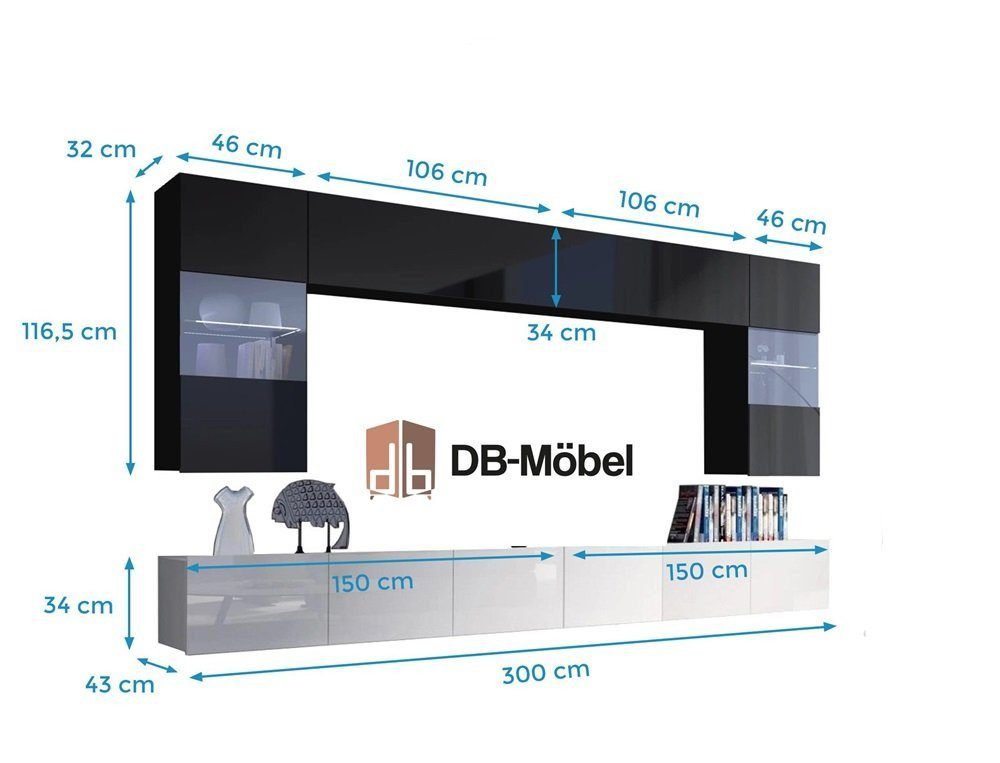 DB-Möbel Sideboard Media-Board Mediawand SET LIBRE "DOMINIGOS" Mit LED