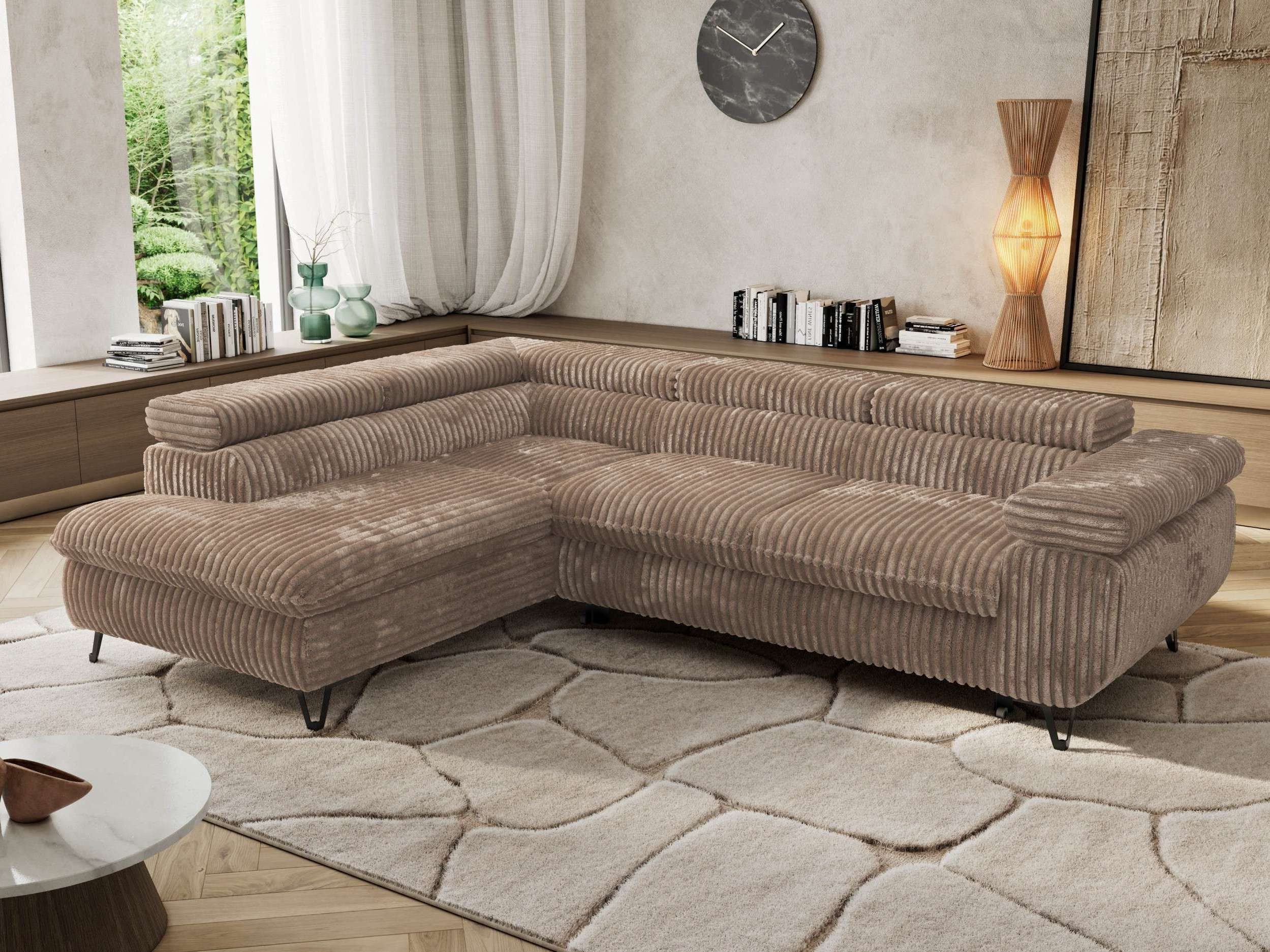 MKS MÖBEL Ecksofa PABLO L, Set, HR35-Schaum, Metallbeinen, Wellenfedern, L-form, Schlaffunktion, verstellbaren Kopfstützen, Bettkasten