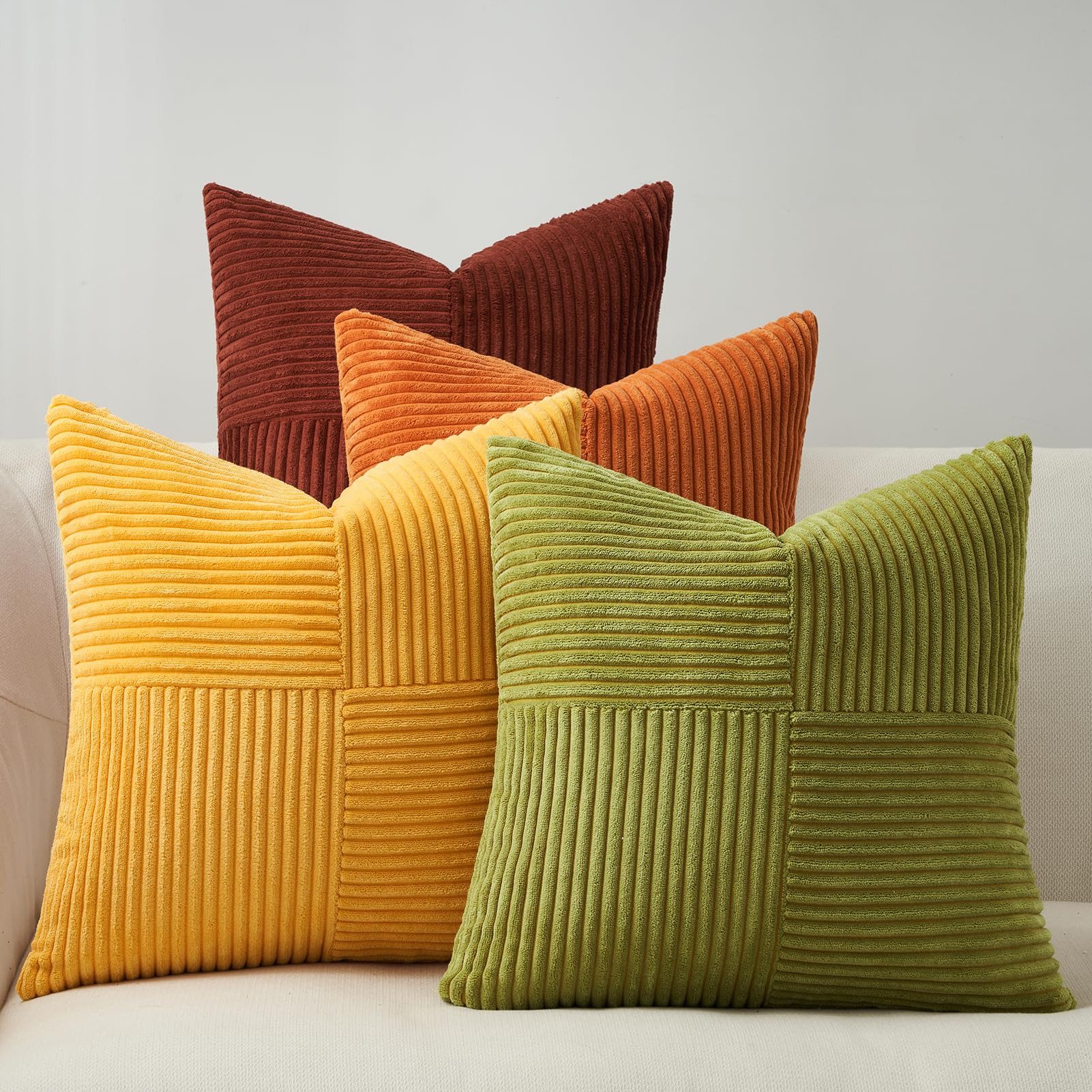 Topfinel Kissenbezug 40x40 4er set Kissenbezüge 50x50 Kordsamt mit Streifen deko Sofa, kissenbezug Gelb-Orange Farbverlauf Schlafzimmer Weich Hautfreundlich