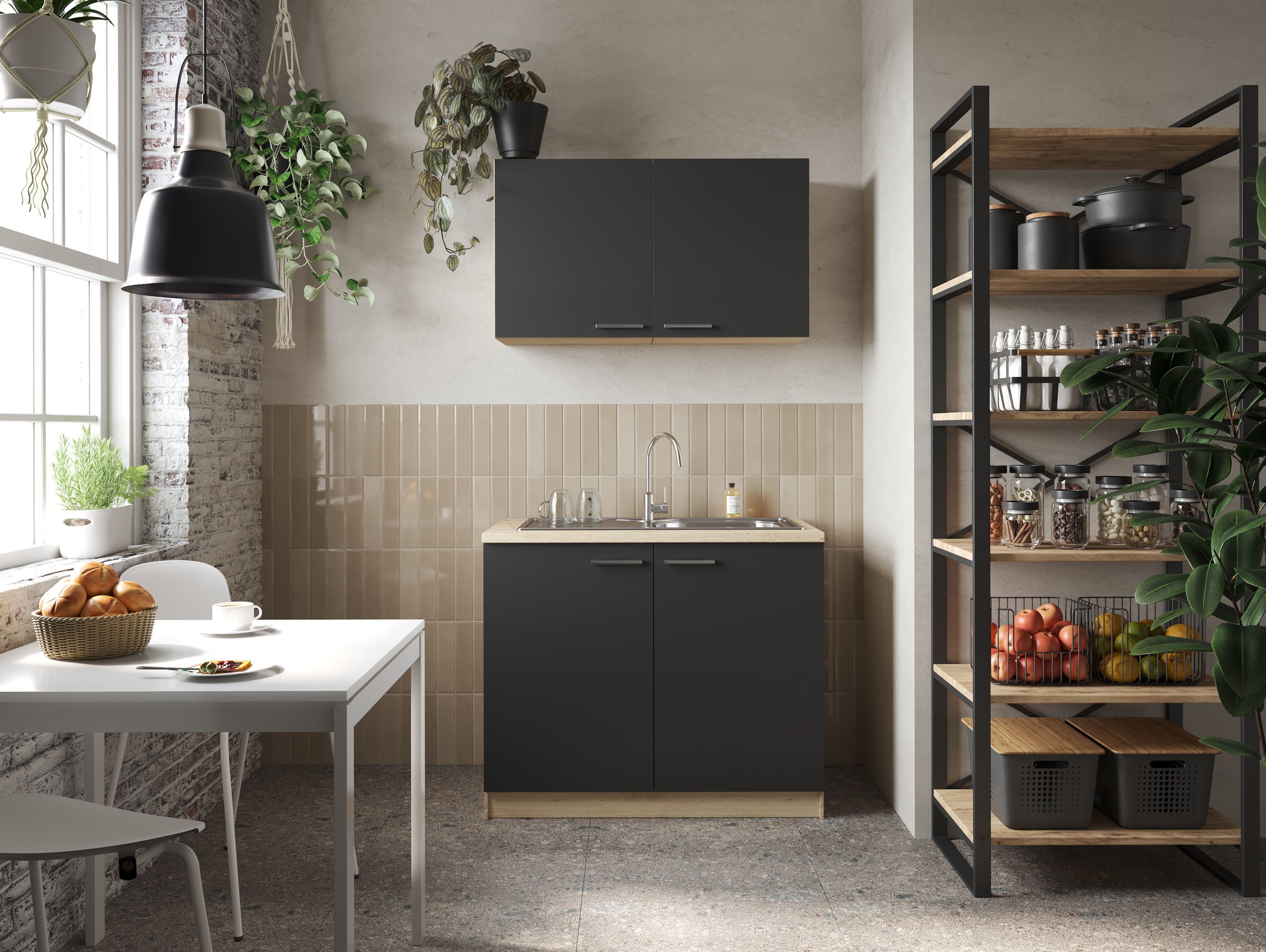 RESPEKTA Pantryküche Merle, Breite 100 cm, mit Soft-Close Funktion, Edelstahlspüle BALTIMORE
