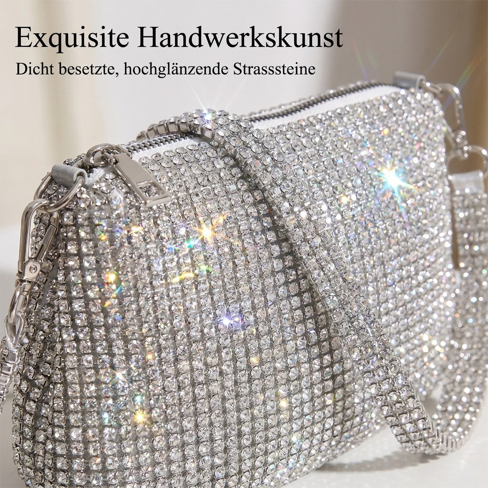 Zaewry Clutch Damen Clutch Elegante Brauttasche Diamant Handtasche Hochzeit, Abendtasche Klatsch Tasche Cluthes – Bild 4 von 5