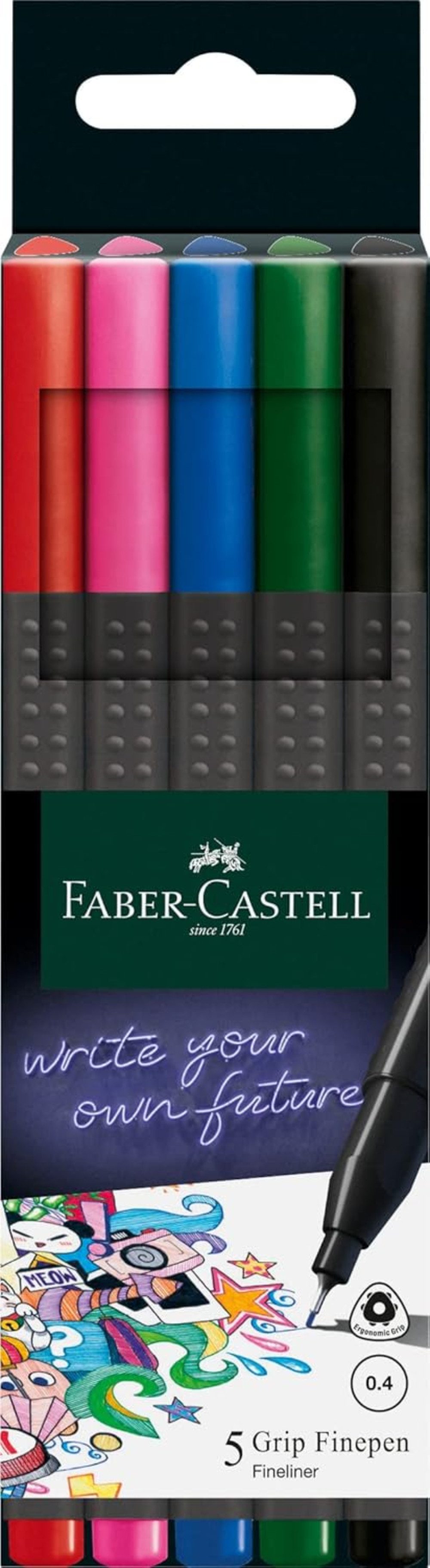 Faber-Castell Buntstift FABER-CASTELL Fineliner Grip basic 0,4mm - Ergonomische Dreikantform -