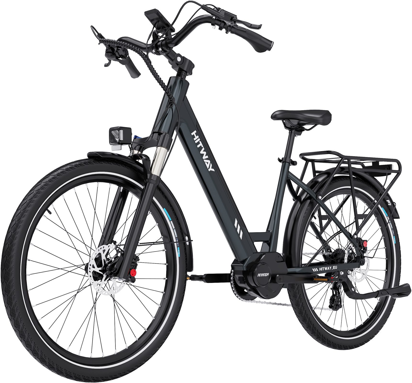 HITWAY E-Bike Cityrad Pedelec 26 Zoll Elektrofahrrad bis zu 80-120km Reichweite mit StVZO, 7 Gang shimano shimano Schaltwerk, Kettenschaltung, Mittelmotor, 374,4 Wh, 25km/h mit Drehmomentsensor für Erwachsene mit APP GPS 4G