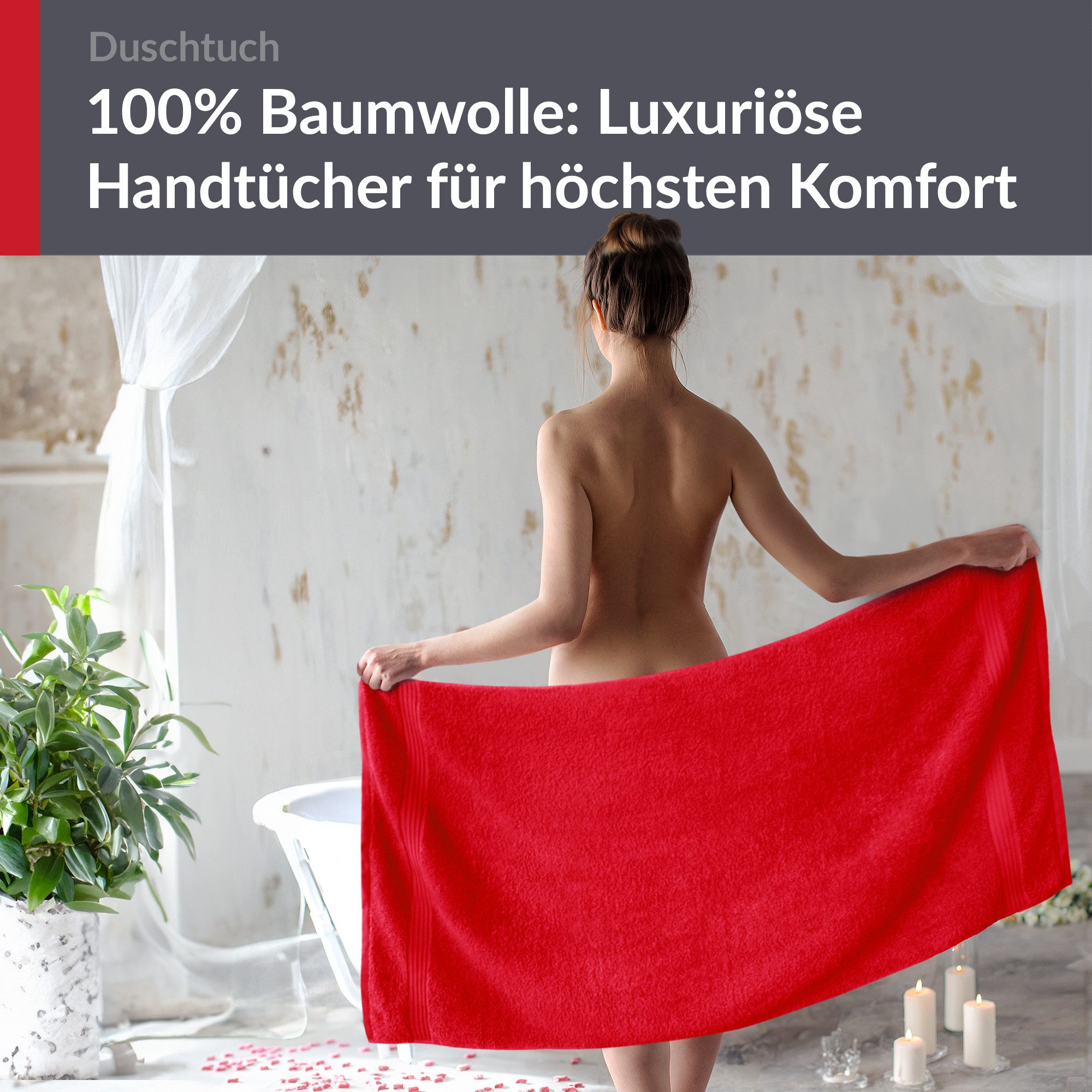 Lashuma Duschtuch - Badetuch Linz, Frottee (1-St), Damen Badehandtuch 70x140 Rot