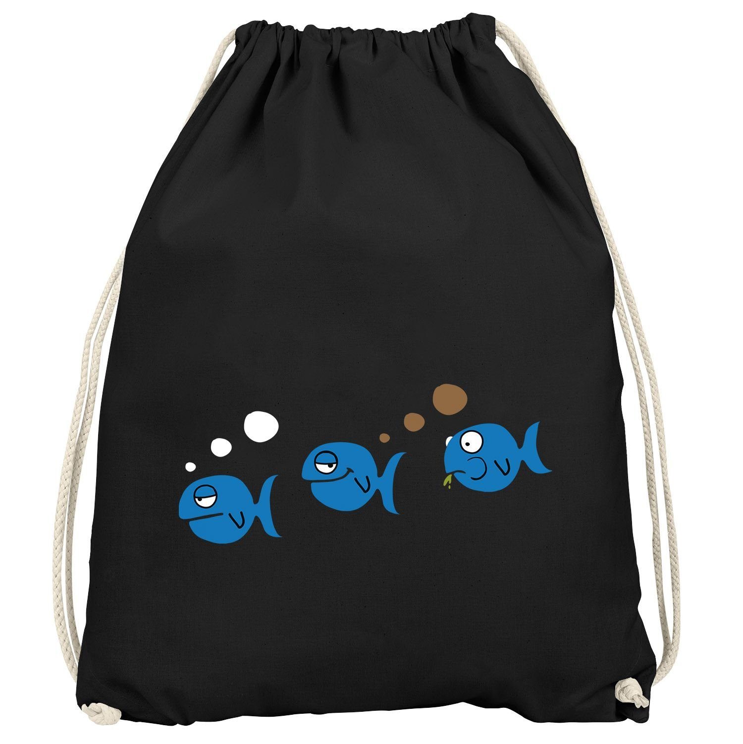 lustig Turnbeutel Moonworks® Witz furzen Fische MoonWorks Fischfurz Meme Fun-Shirt Gymbag Turnbeutel Scherz