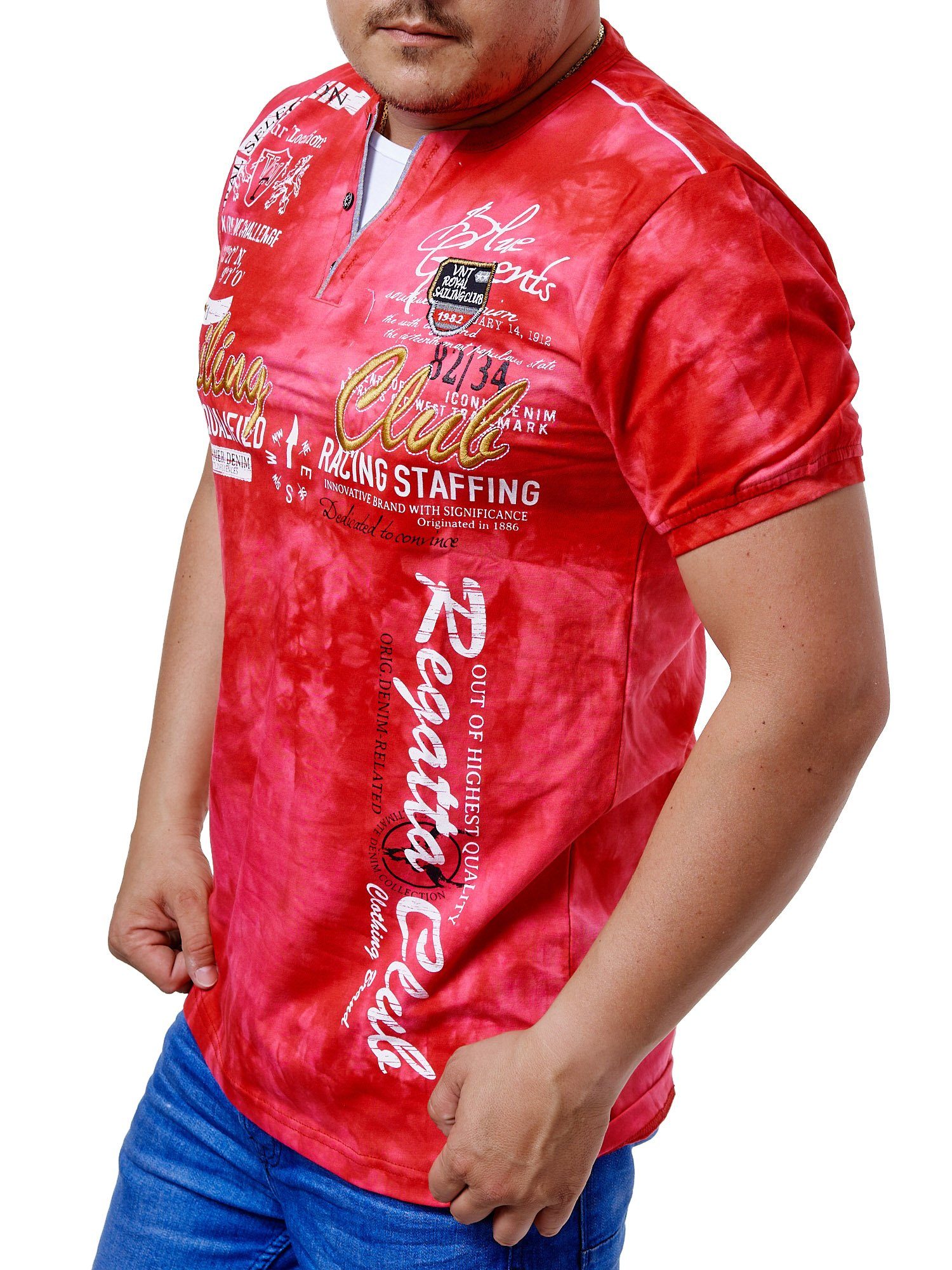 L.gonline Kurzarmshirt Herren T-Shirt mit Knopfleiste, Verwaschen kurzarm m günstig online kaufen