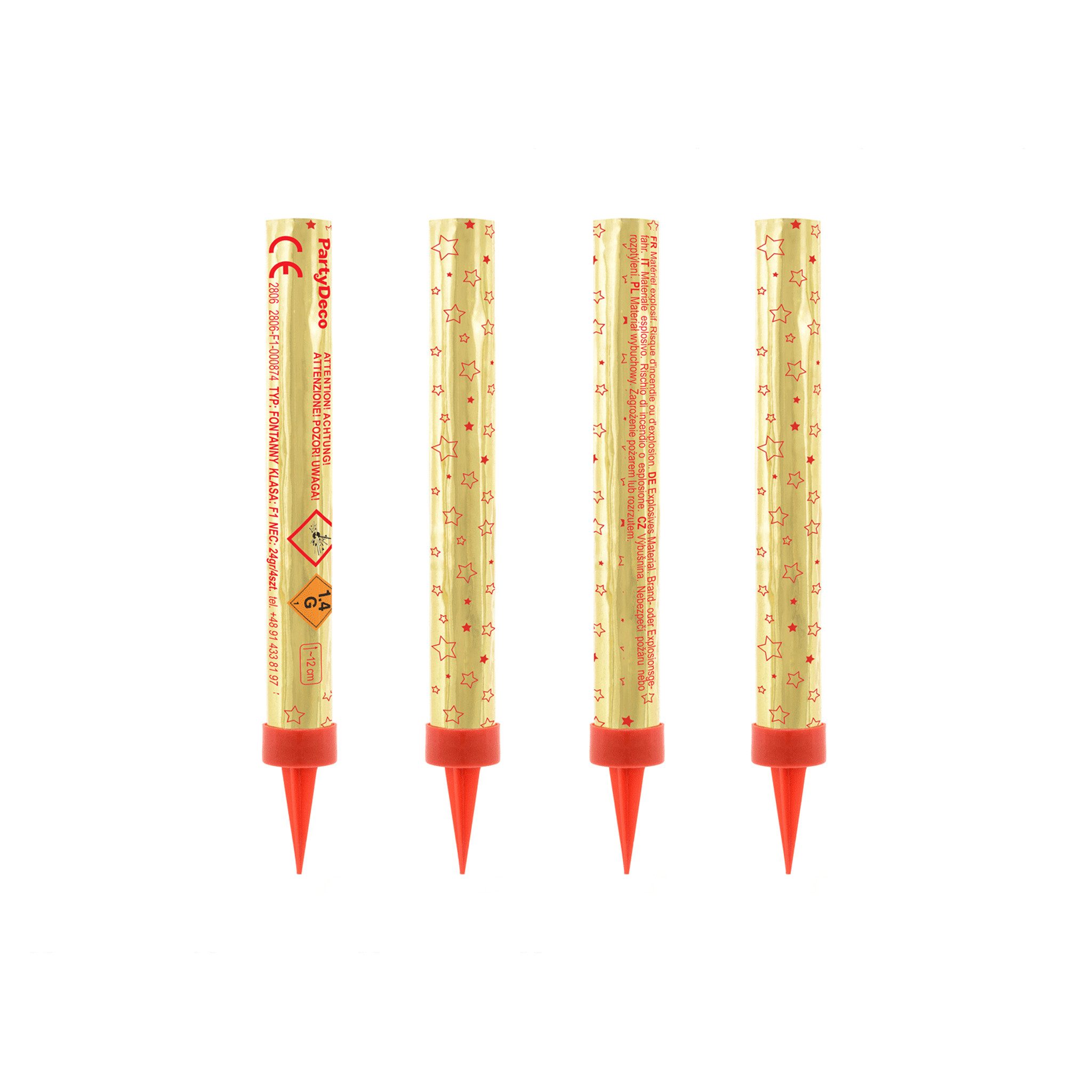 partydeco Tortenstecker, Eisfontäne 12cm gold / rot, 4 Stück