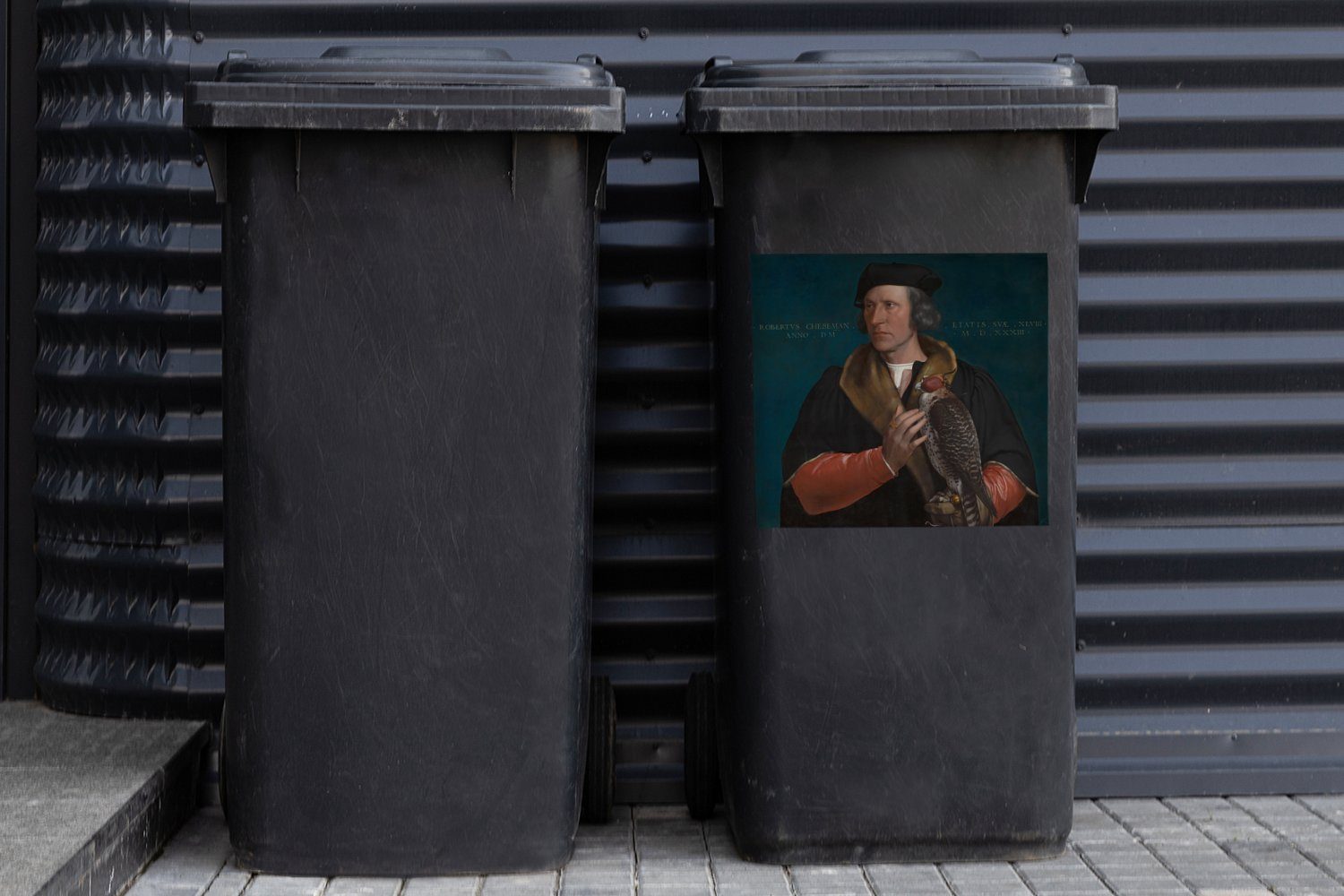 MuchoWow Wandsticker Porträt von Mülltonne, Hans Jüngeren von Container, St), Abfalbehälter Mülleimer-aufkleber, Cheseman Robert Sticker, (1 dem Holbein Gemälde 