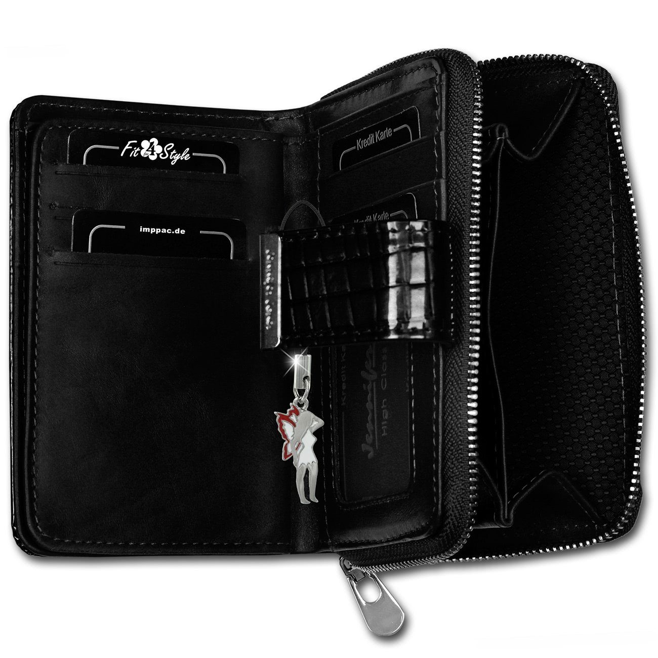 Jennifer Jones Geldbörse Jennifer Jones Damen Börse RFID Blocker (Portemonnaie, Portemonnaie), Damen Portemonnaie Echtleder Größe ca. 12cm, schwarz