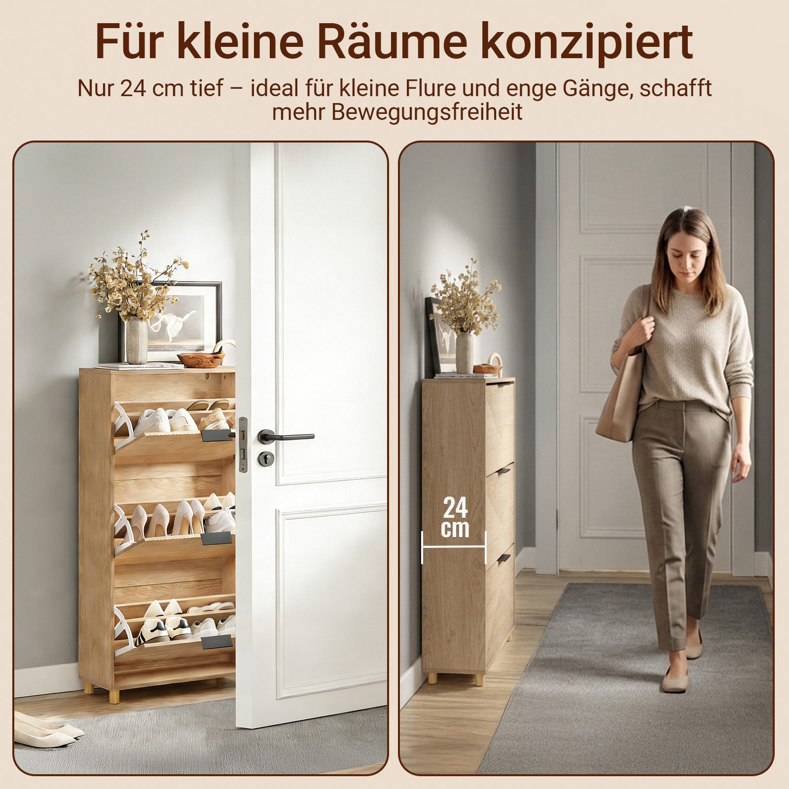 SoBuy Schuhschrank Schuhschrank, Schuhregal Schuhkipper Schuhkommode Schuhschrank schmal, mit 2 oder 3 Klappen, für Flur, Eingangsbereich