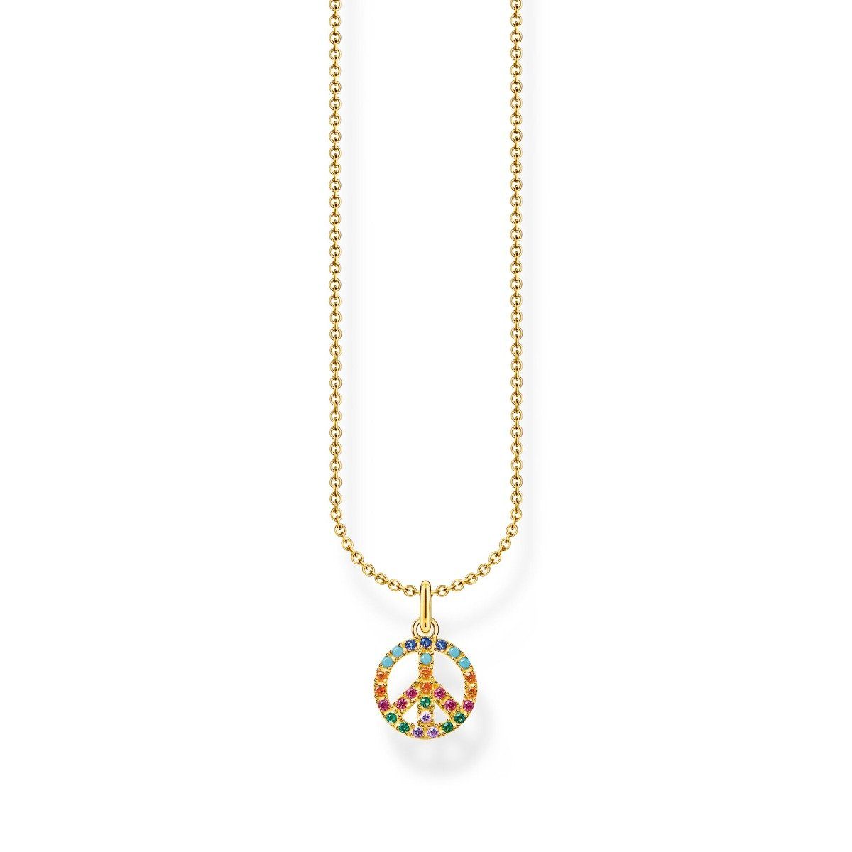 THOMAS SABO Kette mit Anhänger KE2175-488-7 Halskette mit Anhänger Peace mit  Bunten Steinen Gold