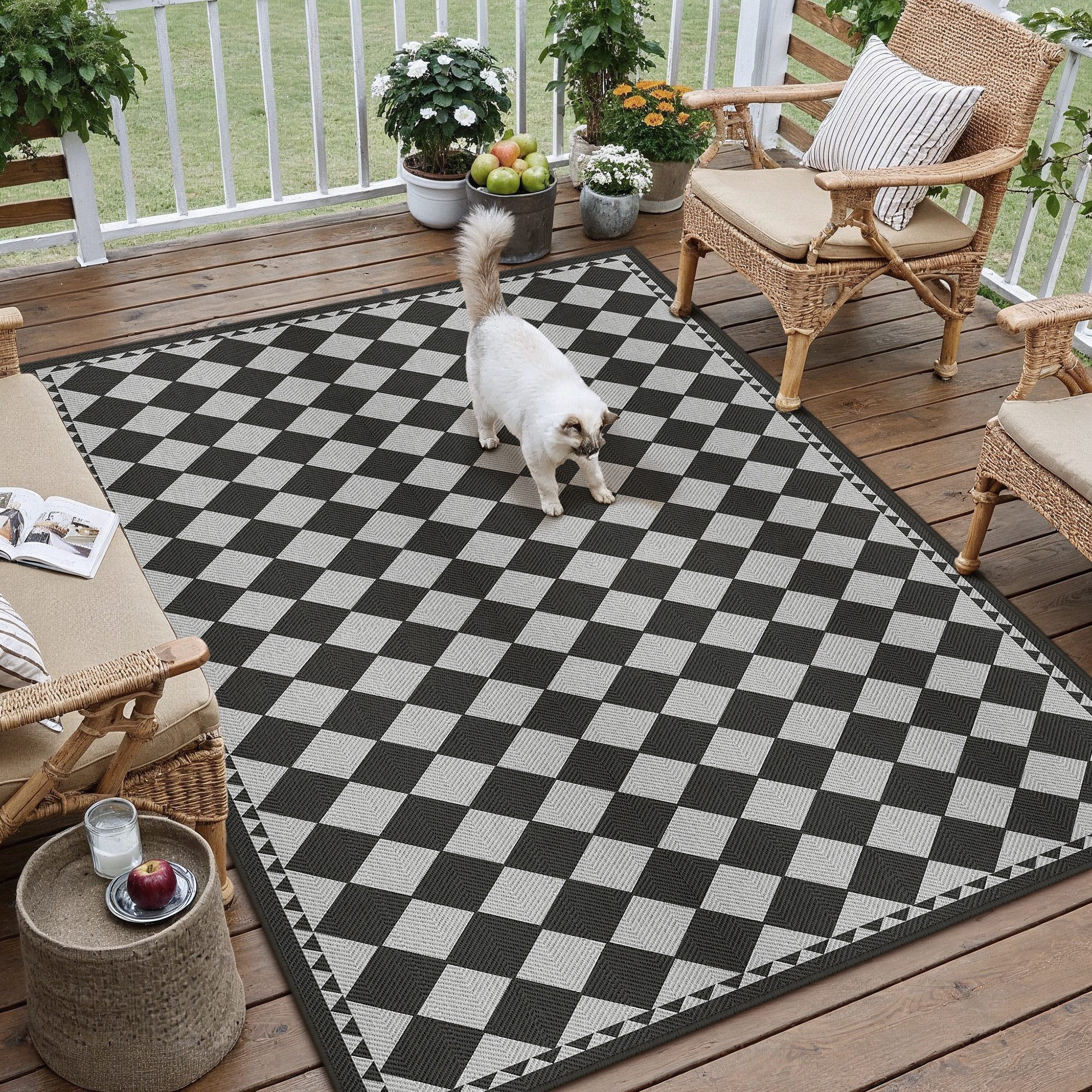 PURECOZY Teppich Juteteppich Innenteppiche Karomuster Modernes Design, Rechteckig, Höhe: 5 mm, 120x180cm Juteteppich Karomuster Innenteppich