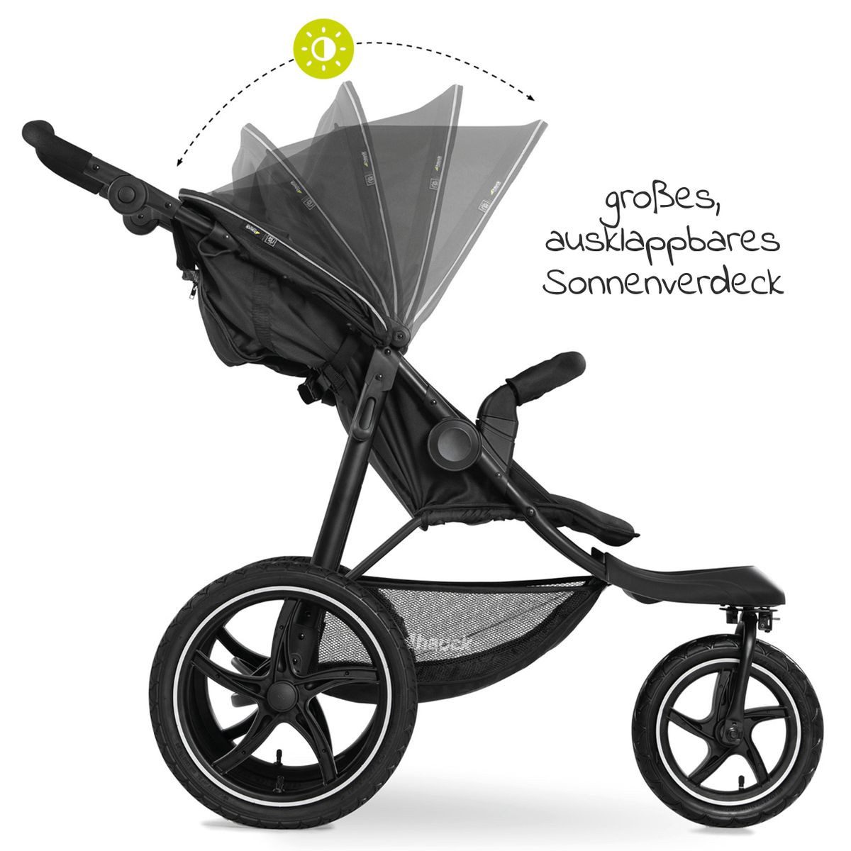 Hauck Kinder-Buggy Runner 2 - Black, (3-tlg), Sportwagen mit Liegeposition, Luftreifen, Regenschutz höhenverstellbar