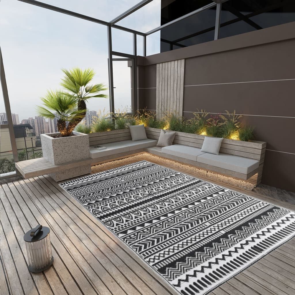 vidaXL Outdoorteppich 190 x 290 cm Teppich Terrasse Camping Outdoor draußen Vorzelt Schwarz, Höhe: 290 mm