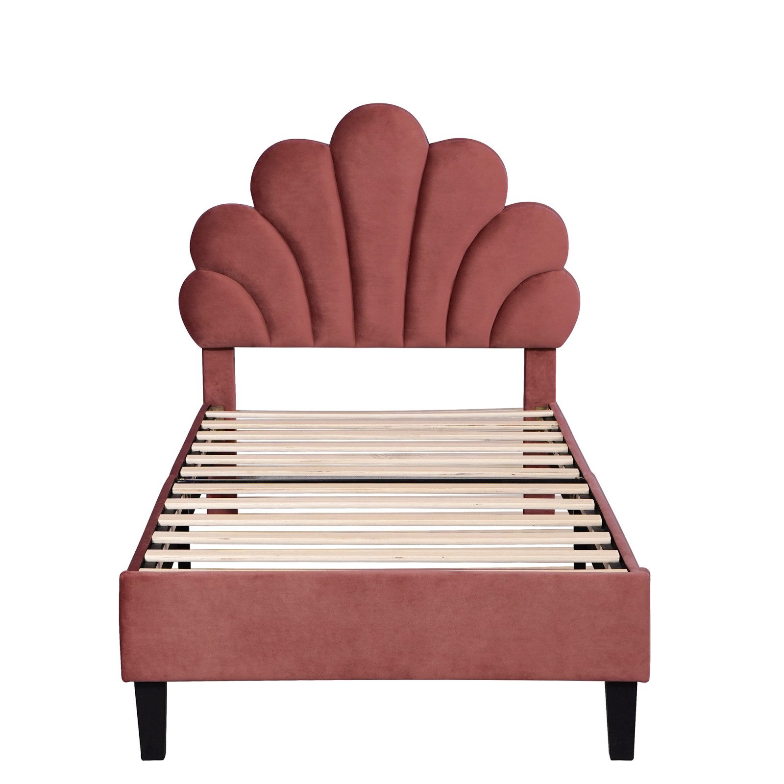 PXloue Polsterbett Einzelbett Kinderbett (Ideal für ein Märchenhaftes Kinderzimmer), Kopfteil in Blumenform,mit Lattenrost und Metallbeinen,90x200cm – Bild 2 von 5