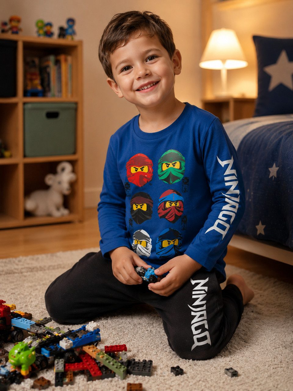 LEGO® kidswear Pyjama LEGO NINJAGO Pyjama Doppelpack Kinder Langarm Schlafanzug 3-4 Jahre (Set, 2 Stück) 2x Kinderpyjama lange Hose und langärmeliges Schlafanzu – Bild 4 von 5