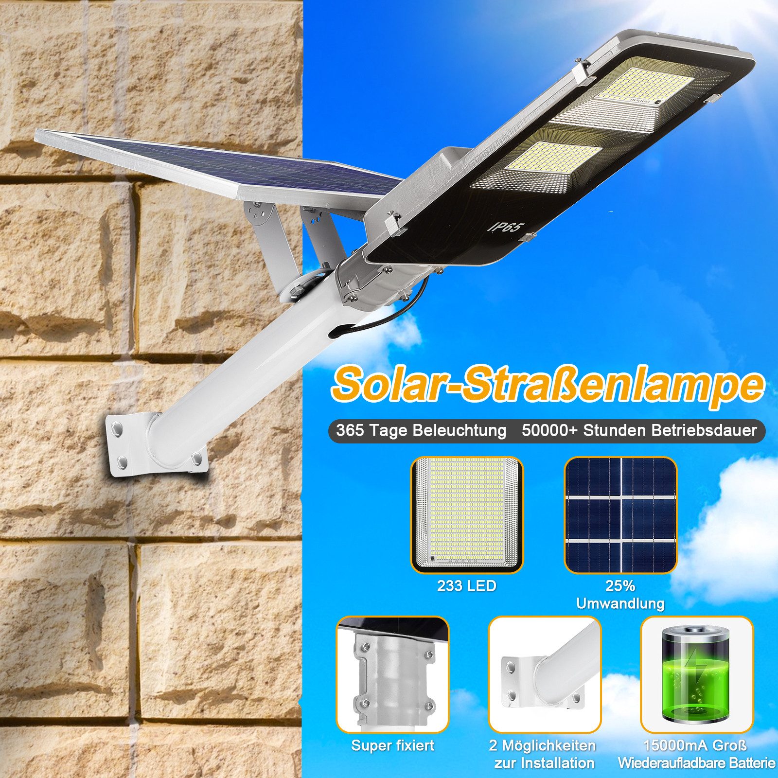 LMaxhome LED Solarleuchte Straßenlaterne Tageslichtweiß mit Fernbedienung Wasserdicht für Garten, 233 LEDs, LED fest integriert, 6500K 805LEDs Solarlampen LED f – Bild 4 von 5