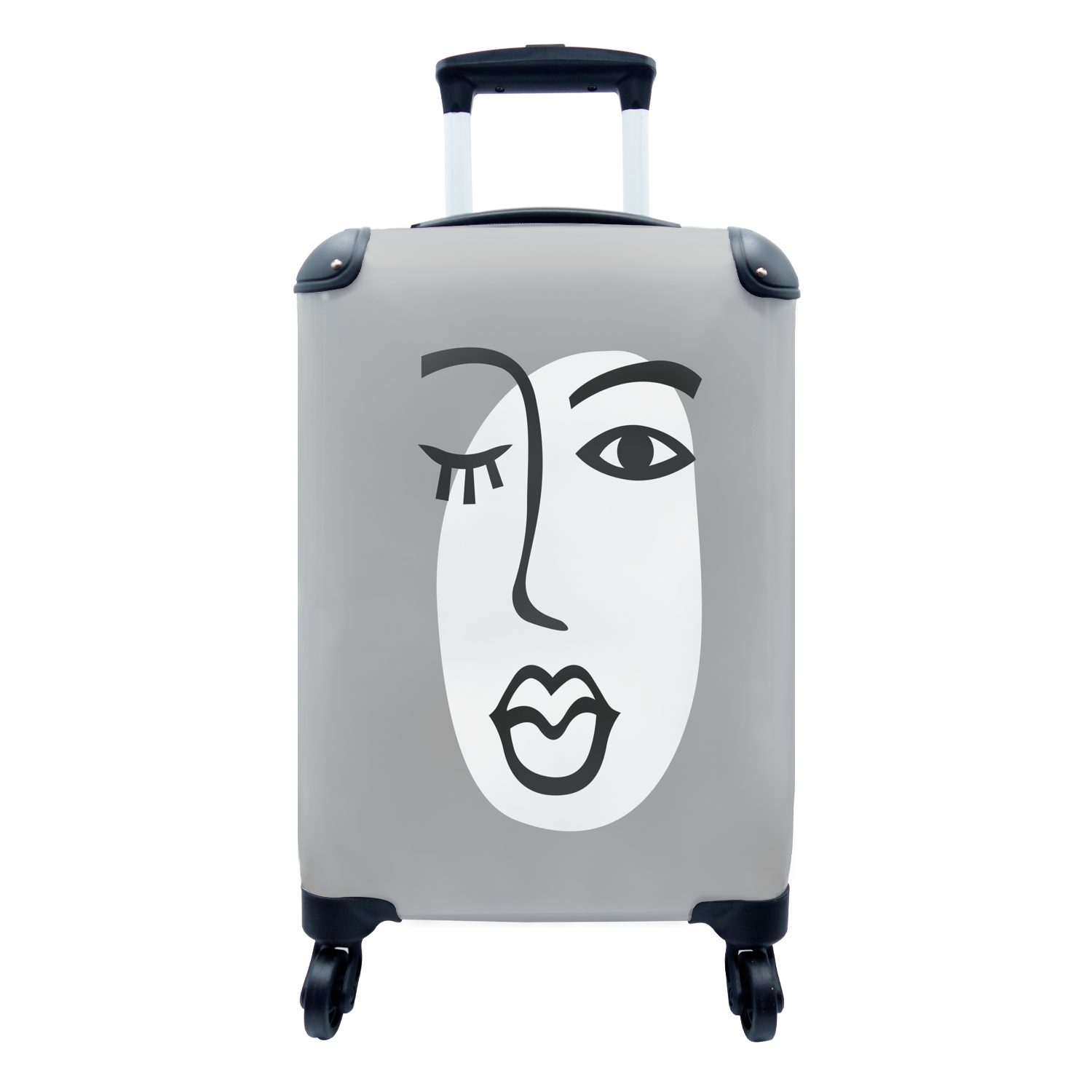 Weiß, Handgepäck für Trolley, Handgepäckkoffer Gesicht Schwarz Reisetasche 4 Rollen, - MuchoWow Frau - - mit Reisekoffer rollen, Ferien,
