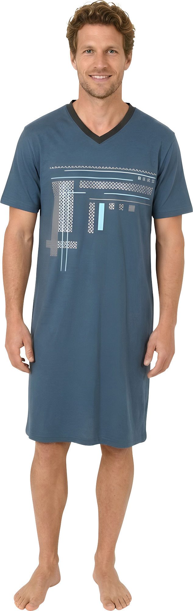 Normann Pyjama Normann Herren kurzarm Nachthemd mit eleganten Frontprint