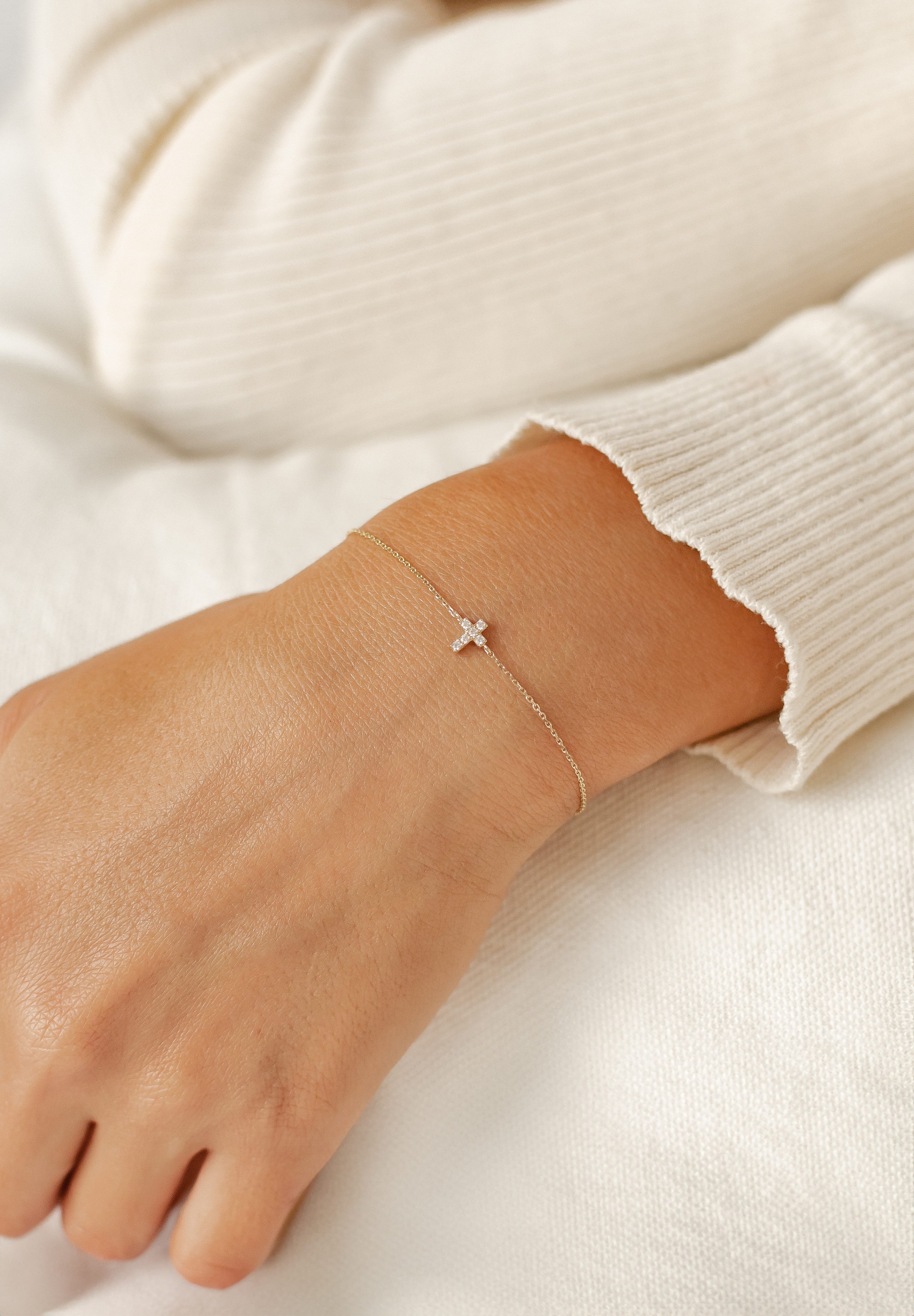 Dear Me Goldarmband 585 Gold Kreuz Kristalle, Armkette Echtgold Anhänger, 1 günstig online kaufen