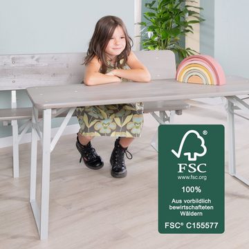 roba® Garten-Kindersitzgruppe Kinderparty-Garnitur mit Lehne, Kindersitzgruppe klappbar, 2 Bänke + 1 Tisch